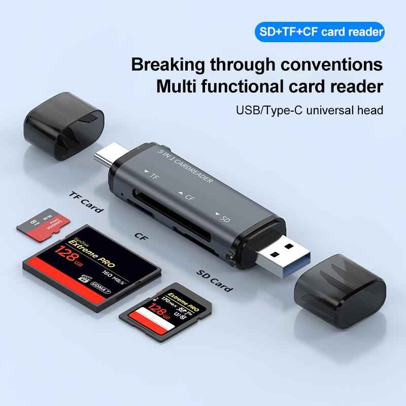 Uniqbuy For ADS-318 Type-C 5 in 1 Multi-Function Card Reader(Grey)