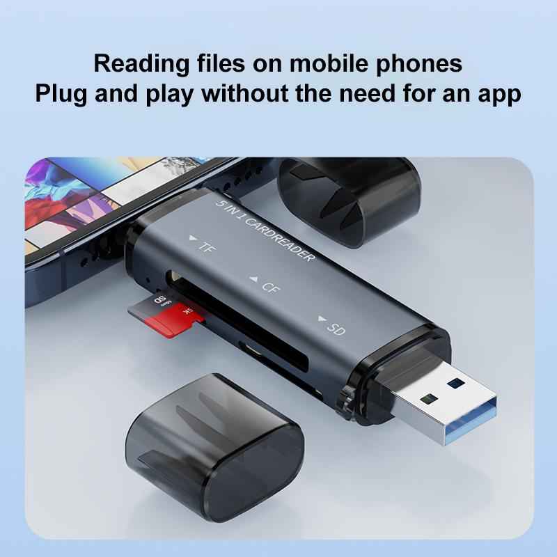 Uniqbuy For ADS-318 Type-C 5 in 1 Multi-Function Card Reader(Grey)