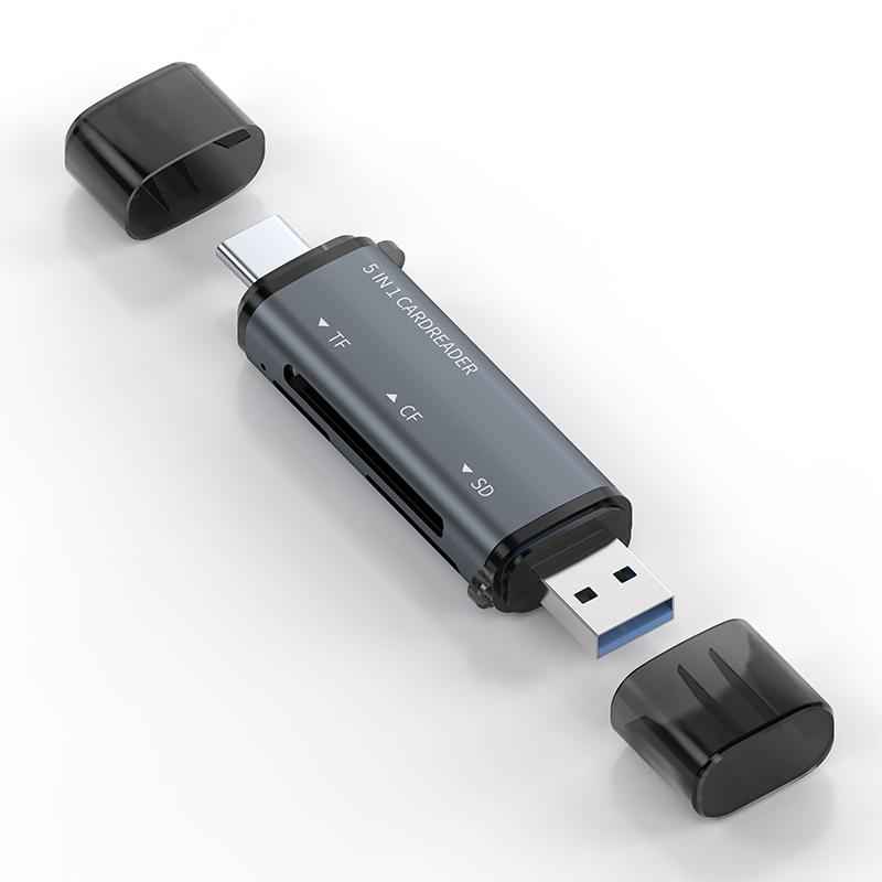 Uniqbuy For ADS-318 Type-C 5 in 1 Multi-Function Card Reader(Grey)