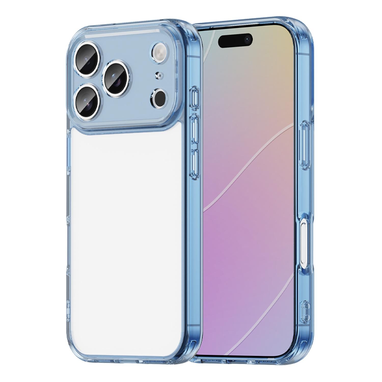Compatible with iPhone 18 Pro PC Dual-Layer TPU Airbag Shockproof Phone Case - Transparent Blue