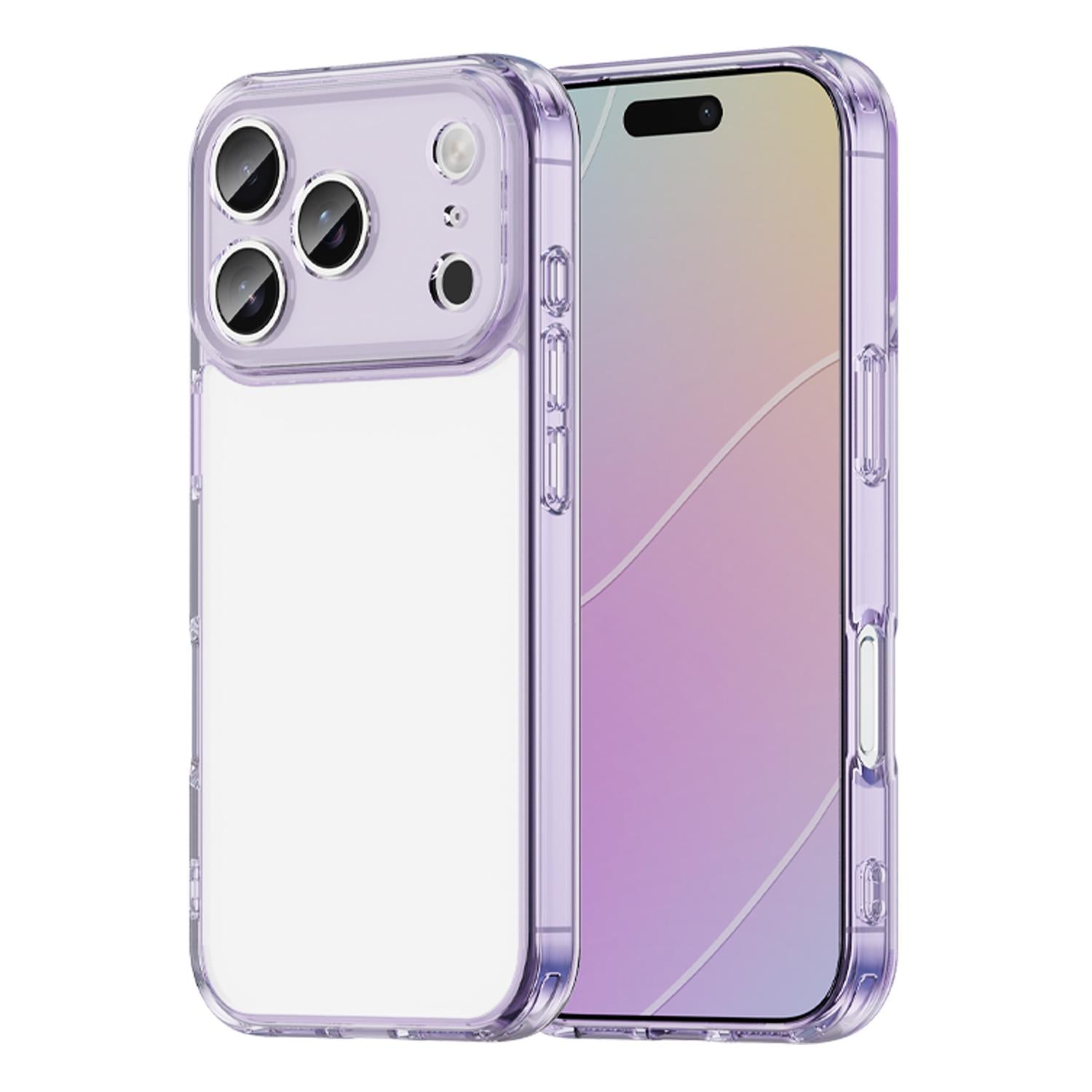 Compatible with iPhone 18 Pro PC Dual-Layer TPU Airbag Shockproof Phone Case - Transparent Purple
