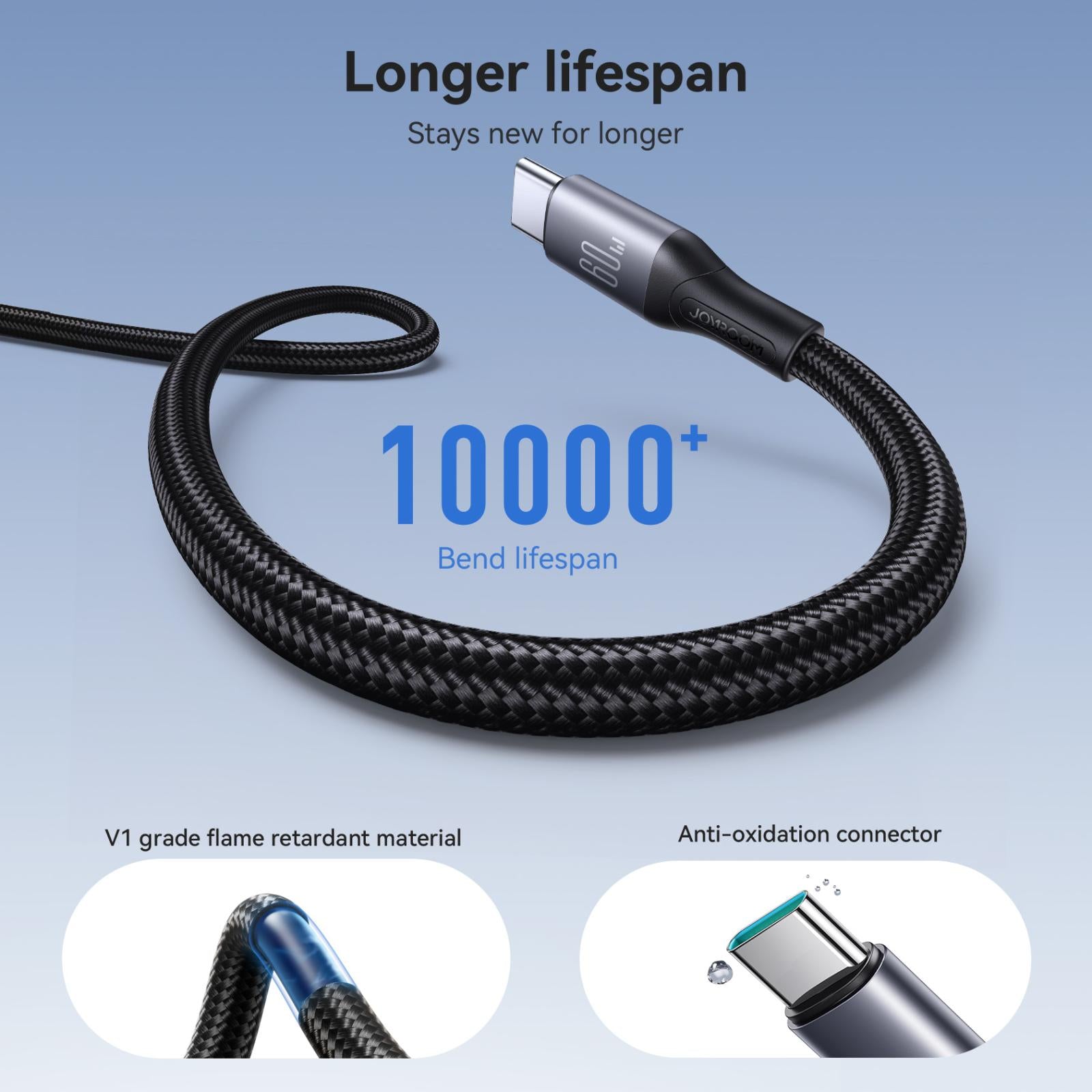 JOYROOM S-A28 Flash Series 60W 480Mbps Fast Charging Data Cable, Type-C to Type-C Cable, Length: 2m(Black)