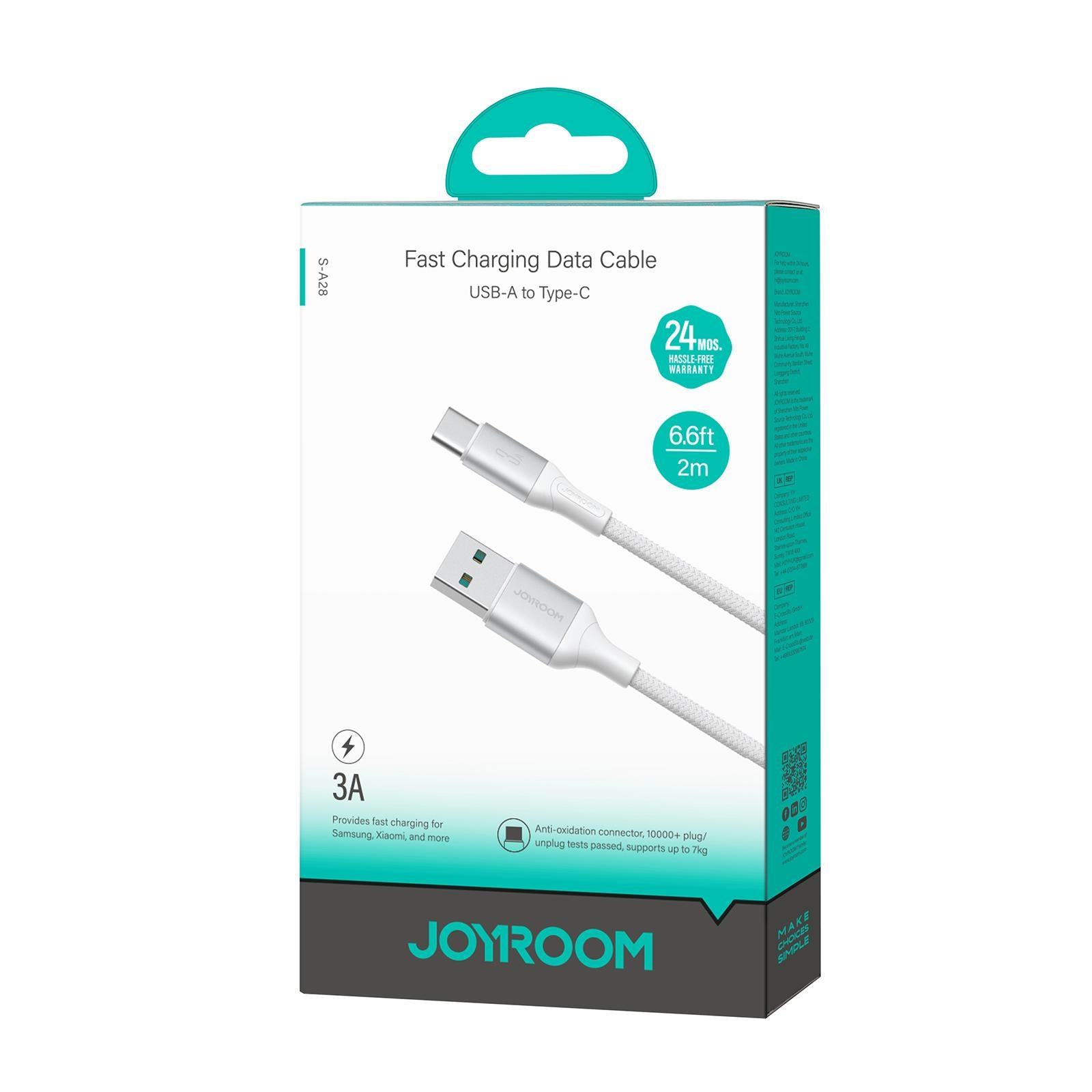 JOYROOM S-A28 Flash Series 60W 480Mbps Fast Charging Data Cable, USB to Type-C Cable, Length: 2m(White)