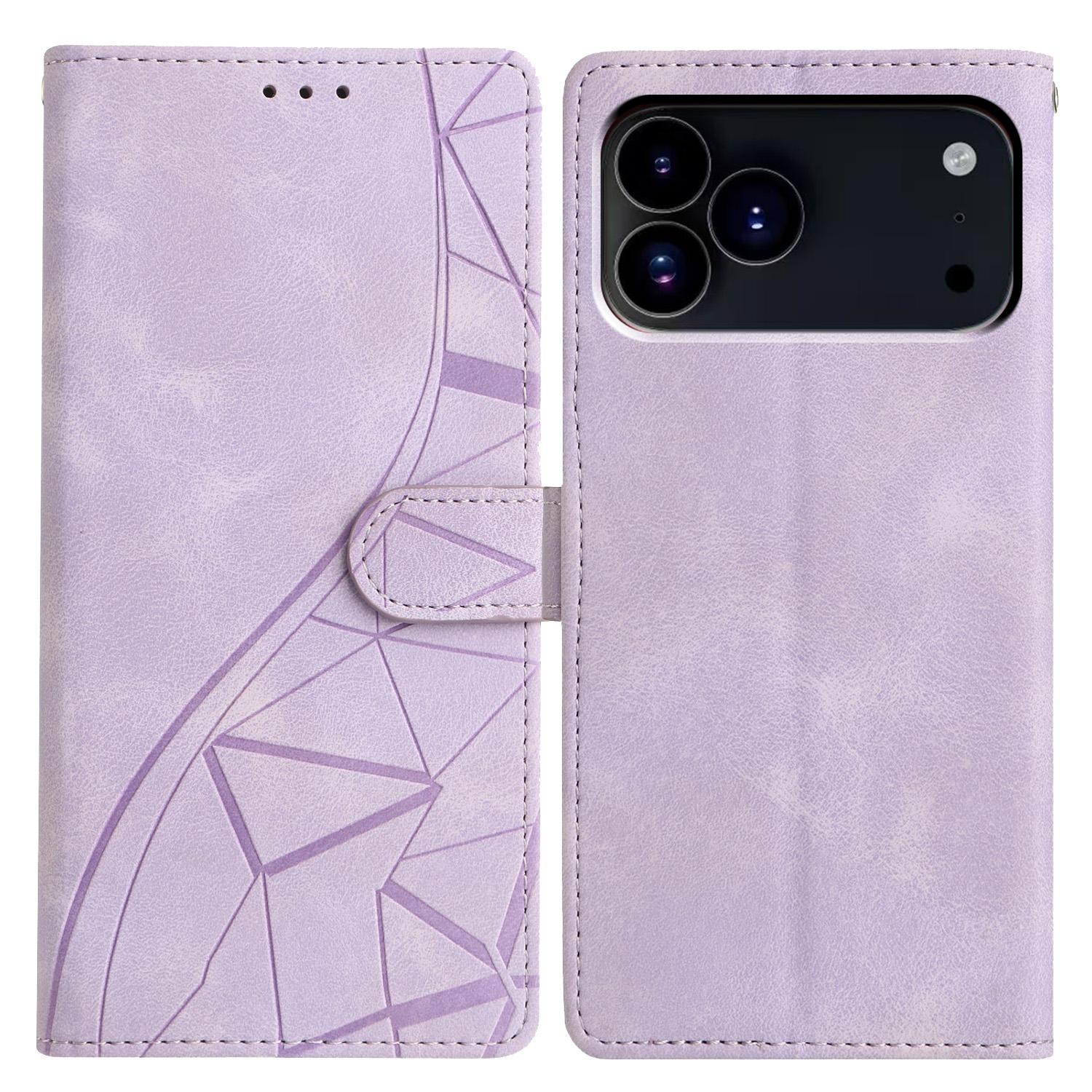 Compatible with iPhone 18 Pro Triangles Embossed Leather Phone Case - Purple