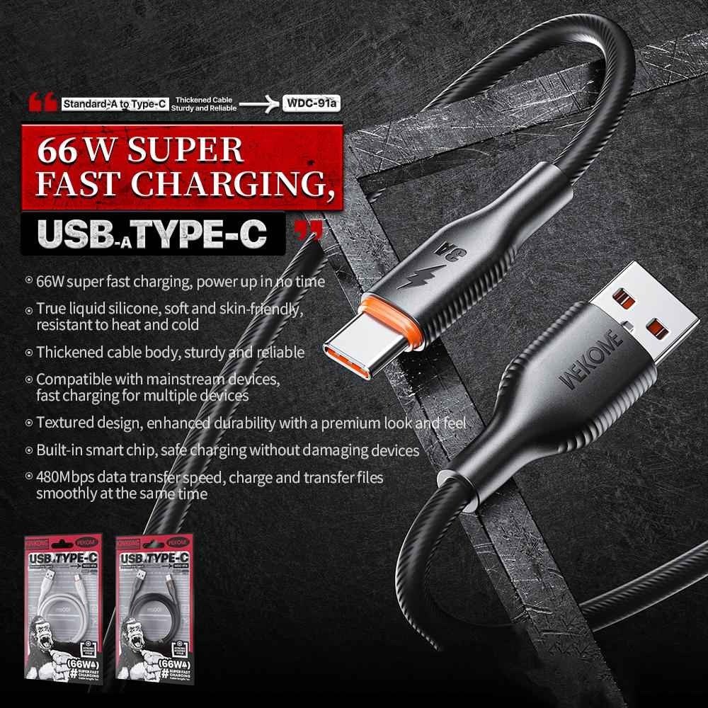 Uniqbuy For WK WDC-91a 66W USB to Type-C Silicone Data Cable, Length: 1m(White)