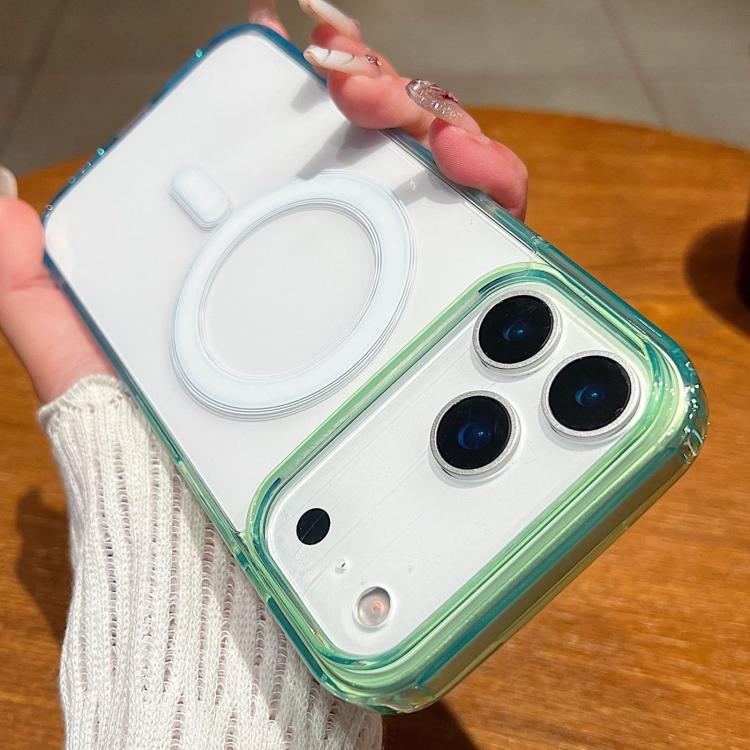 Compatible with iPhone 18 Pro Contrast Color Gradient Transparent MagSafe Phone Case - Green + Blue