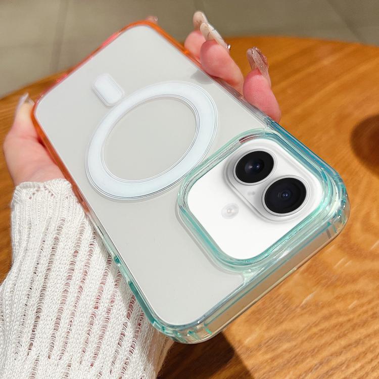 Compatible with iPhone 18 Contrast Color Gradient Transparent MagSafe Phone Case - Blue Green + Pink