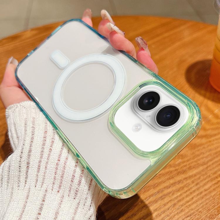 Compatible with iPhone 18 Contrast Color Gradient Transparent MagSafe Phone Case - Green + Blue