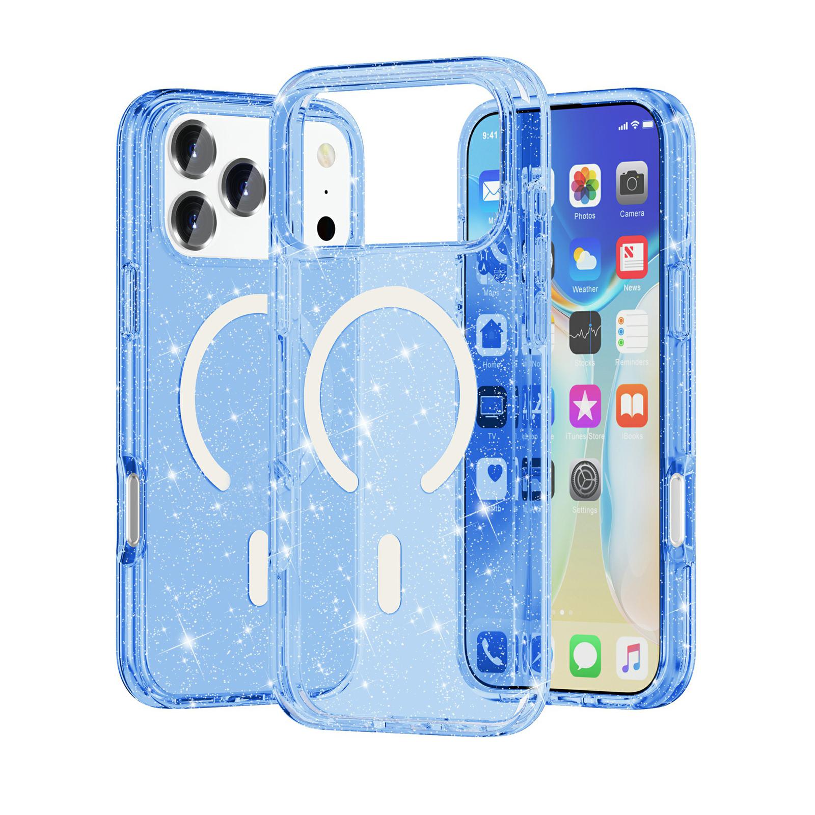 Compatible with iPhone 18 Pro & 17 Pro Terminator Style Glitter Powder MagSafe Magnetic Phone Case - Blue