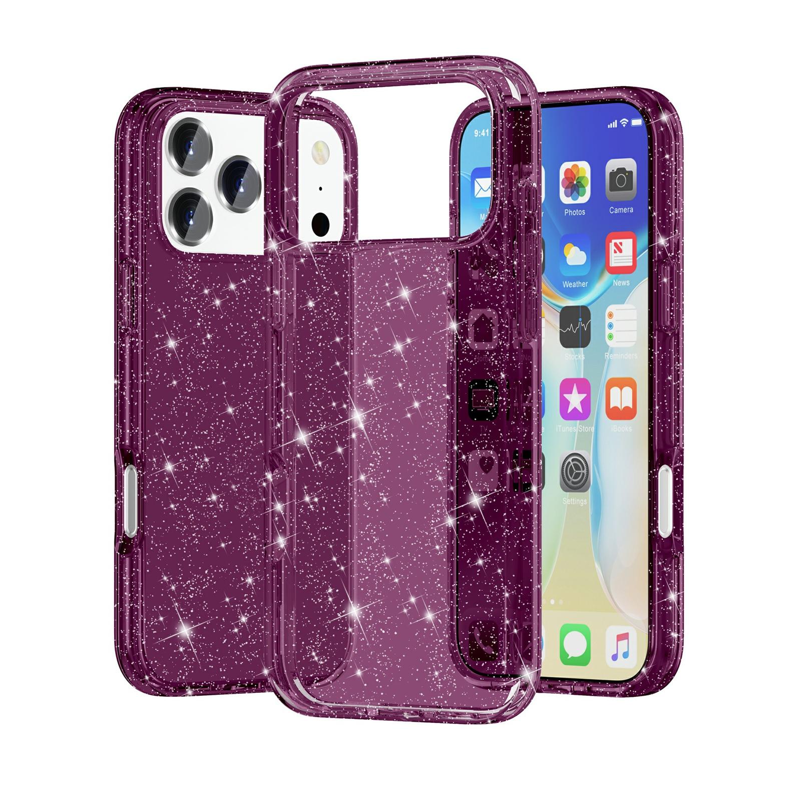 Compatible with iPhone 18 Pro & 17 Pro Shockproof Terminator Glitter Powder Phone Case - Cherry Red