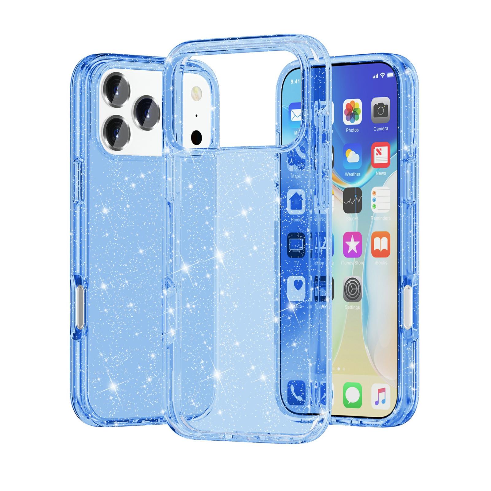 Compatible with iPhone 18 Pro & 17 Pro Shockproof Terminator Glitter Powder Phone Case - Blue