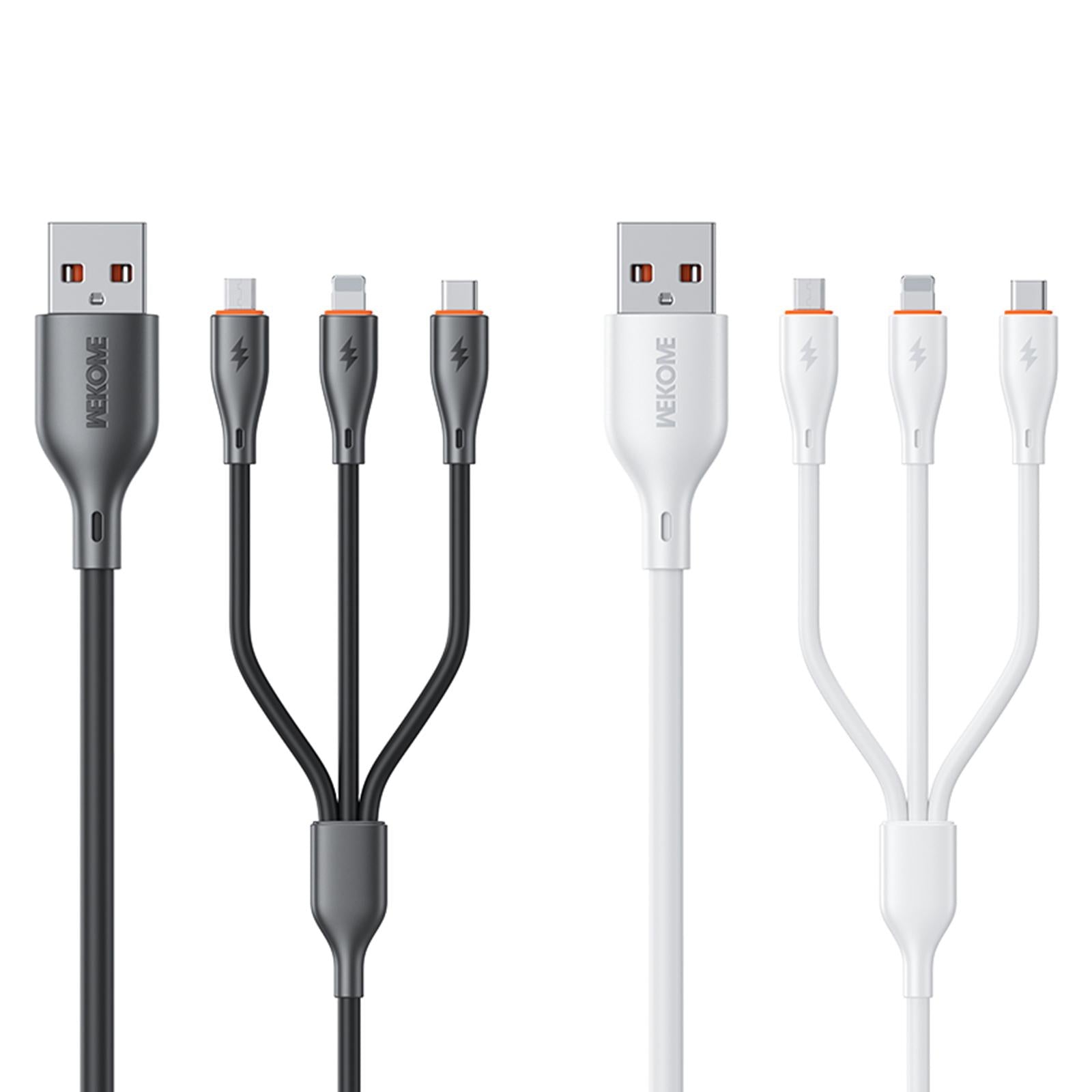WK WDC-79 3 in 1 Kinkong Flash Series 1.2m 66W PVC Fast Charging Data Cable, Interface:USB to Type-C+8 Pin+Micro(Black)