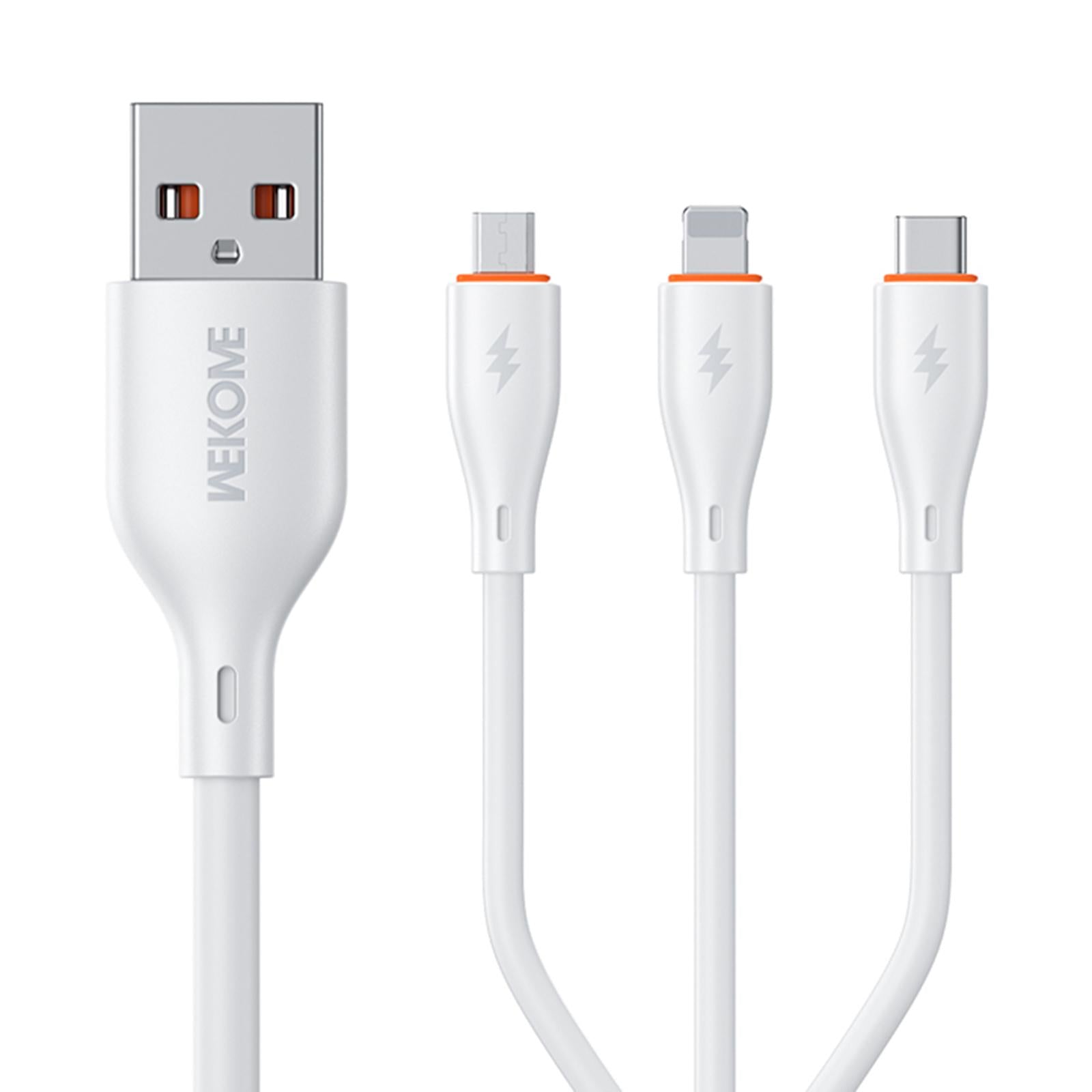 WK WDC-79 3 in 1 Kinkong Flash Series 1.2m 66W PVC Fast Charging Data Cable, Interface:USB to Type-C+8 Pin+Micro(White)
