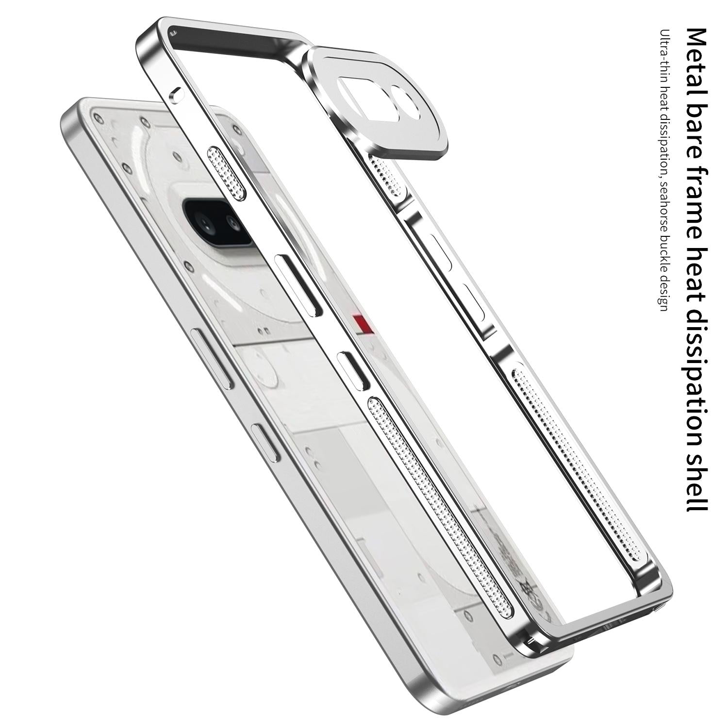 For Nothing Phone 3a Metal Frame Heat Dissipation Phone Case with Camera Guard Ring(Silver)