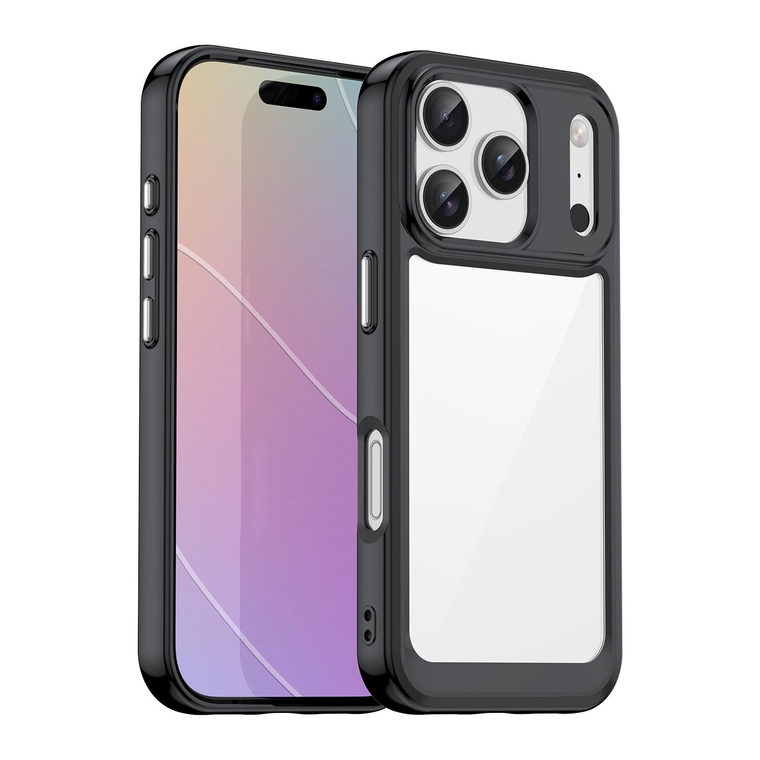 Compatible with iPhone 18 Pro Colorful Series Acrylic + TPU Phone Case - Black