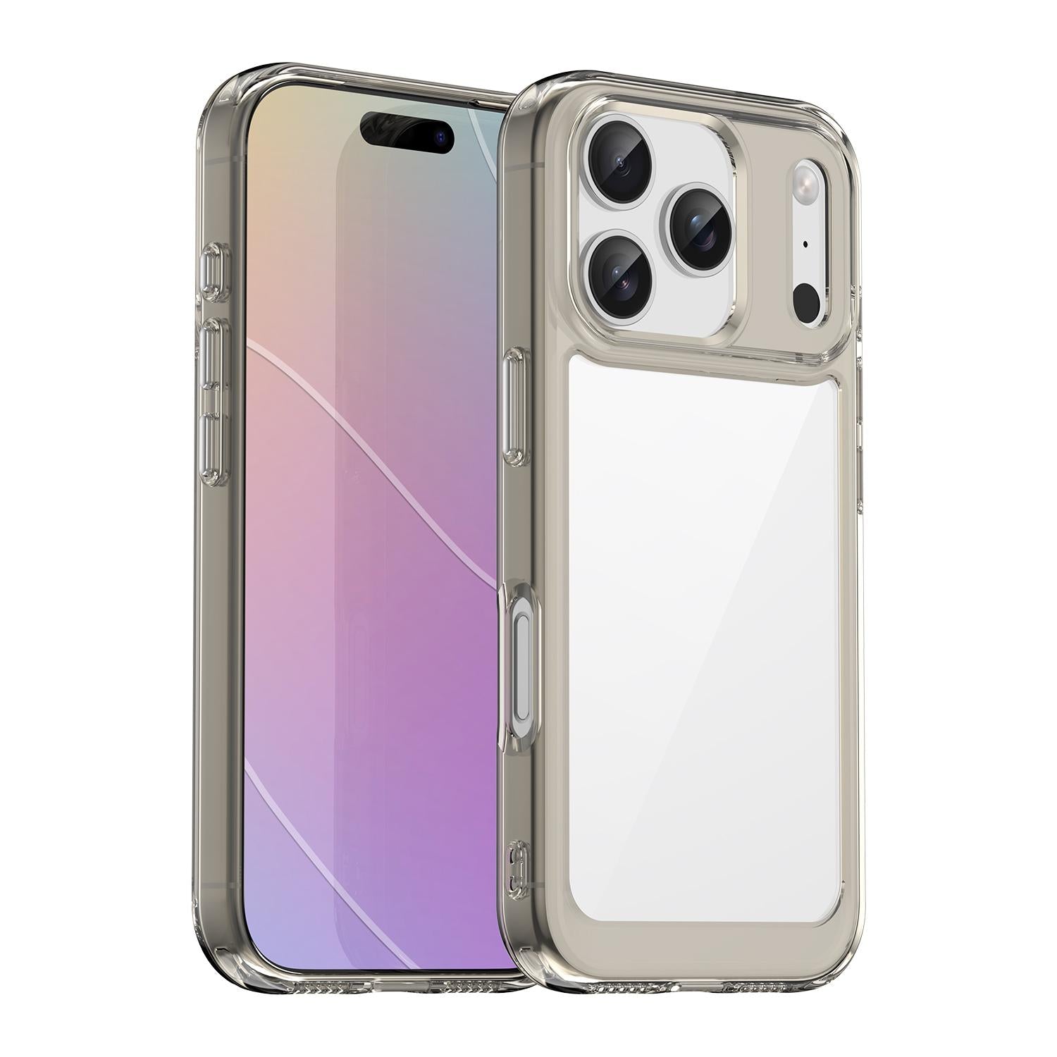 Compatible with iPhone 18 Pro Colorful Series Acrylic + TPU Phone Case - Transparent Grey