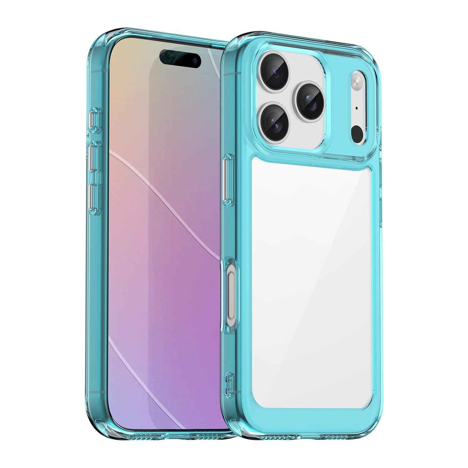 Compatible with iPhone 18 Pro Colorful Series Acrylic + TPU Phone Case - Transparent Blue