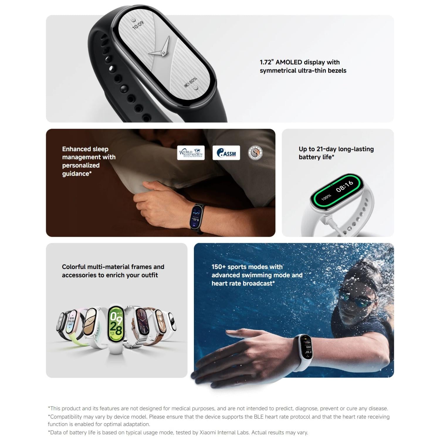 Original Xiaomi Smart Band 10, 1.72 inch AMOLED Screen 5ATM Waterproof Smart Watch, Support Blood Oxygen / Heart Rate Monitor(Black)