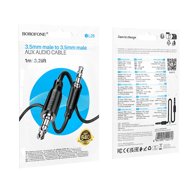 BOROFONE BL26 1m 3.5mm Male to Male Standard AUX Audio Cable(Black)