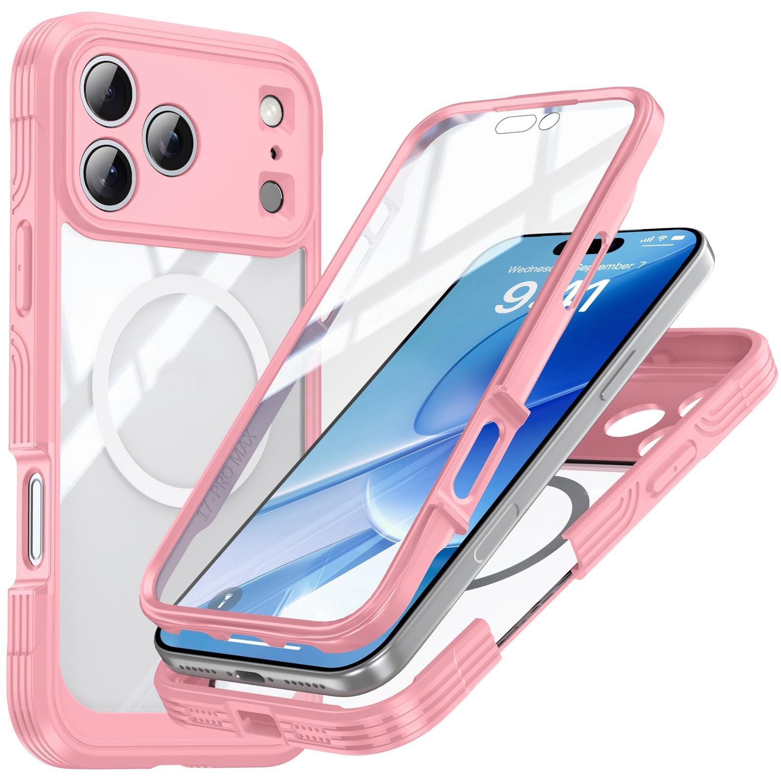 Compatible with iPhone 18 Pro Life Waterproof MagSafe Magnetic Rugged Phone Case - Pink