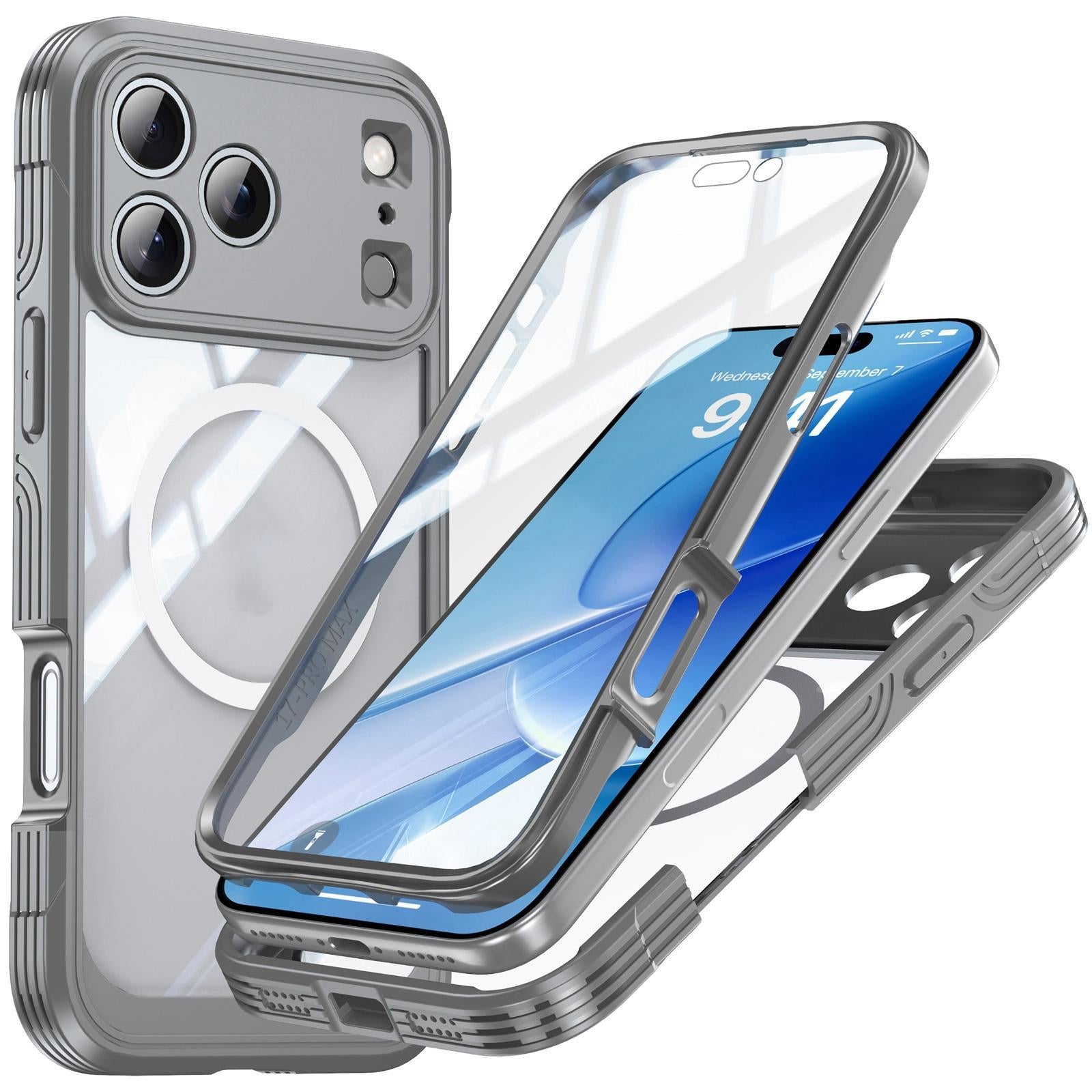 Compatible with iPhone 18 Pro Life Waterproof MagSafe Magnetic Rugged Phone Case - Grey