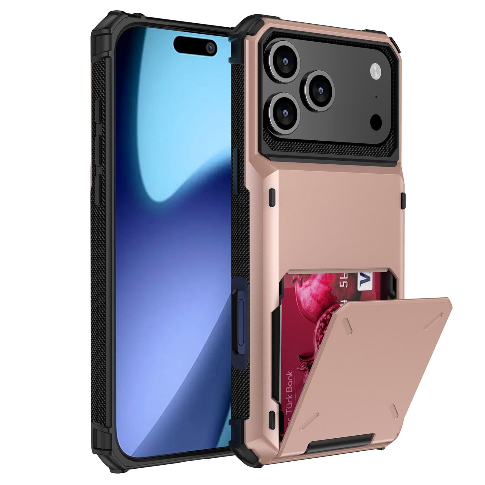Compatible with iPhone 18 Pro Scratch-Resistant Shockproof Heavy Duty Rugged Armor Phone Case - Rose Gold