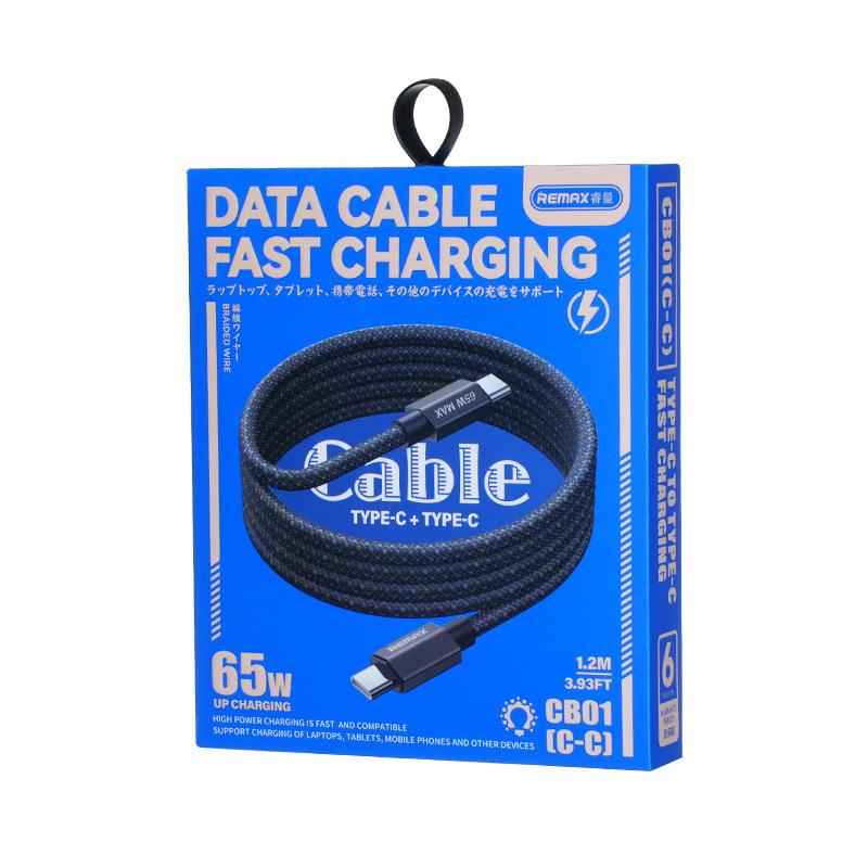 Uniqbuy For REMAX CB01 PD65W Type-C to Type-C Aluminum Alloy Braided Fast Charging Data Cable with LED Light, Length: 1.2m(Black)