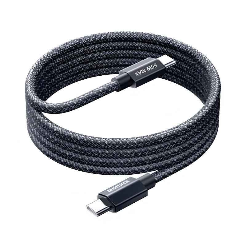 Uniqbuy For REMAX CB01 PD65W Type-C to Type-C Aluminum Alloy Braided Fast Charging Data Cable with LED Light, Length: 1.2m(Black)