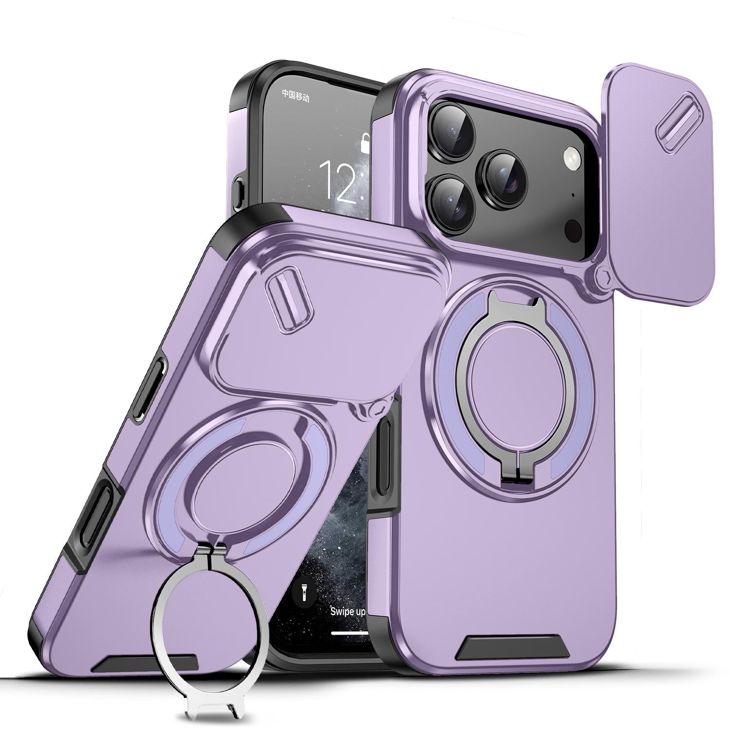 Compatible with iPhone 18 Pro Sliding Camshield Ring Holder Phone Case - Purple