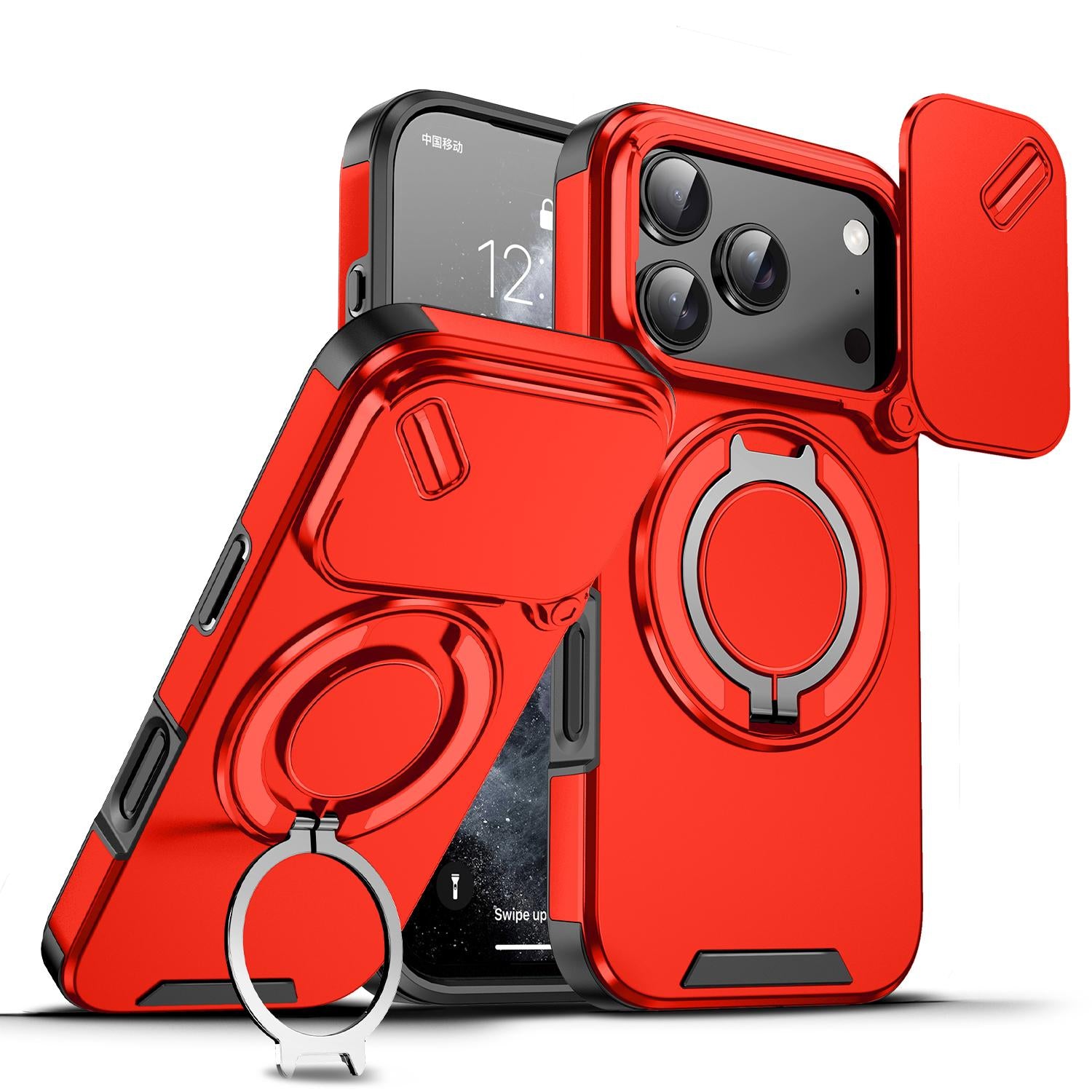 Compatible with iPhone 18 Pro Sliding Camshield Ring Holder Phone Case - Red