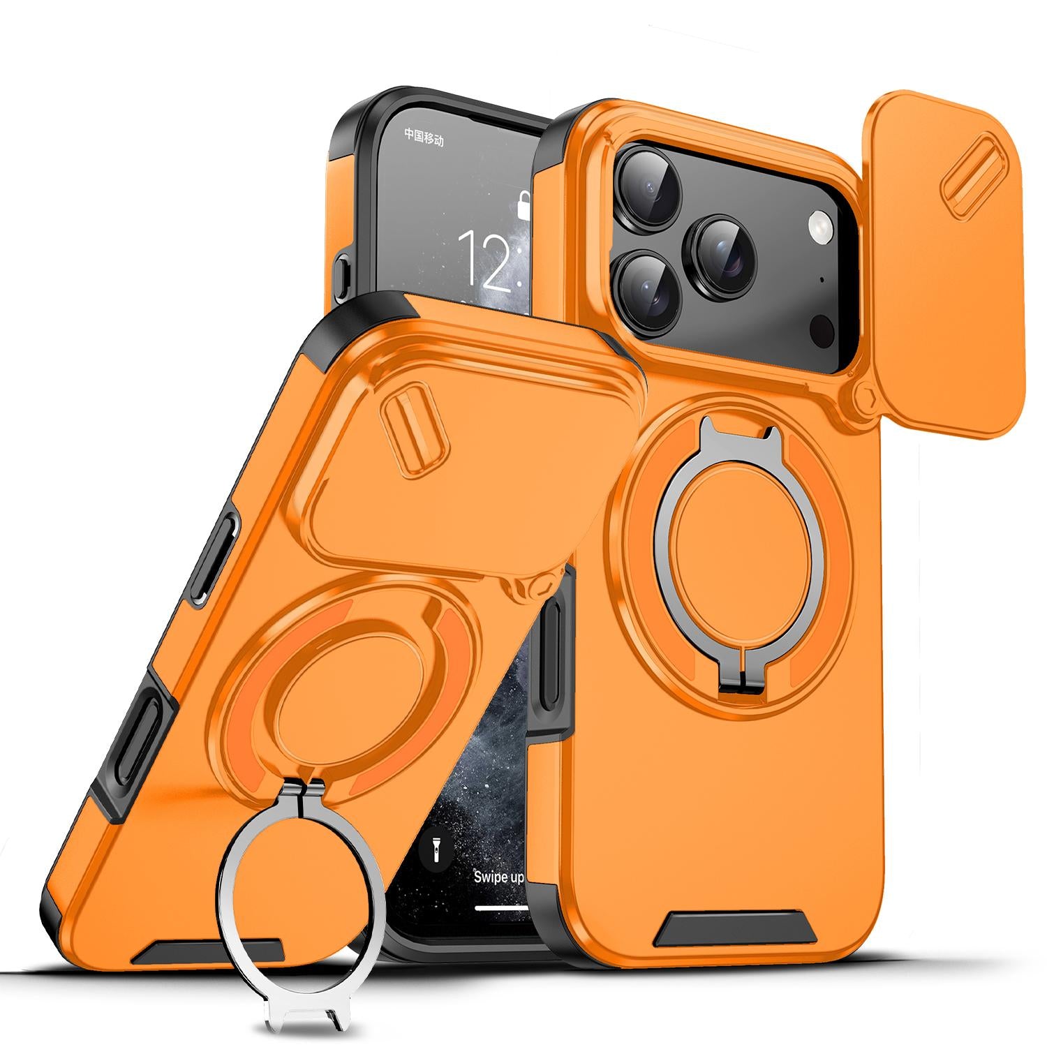 Compatible with iPhone 18 Pro Sliding Camshield Ring Holder Phone Case - Orange