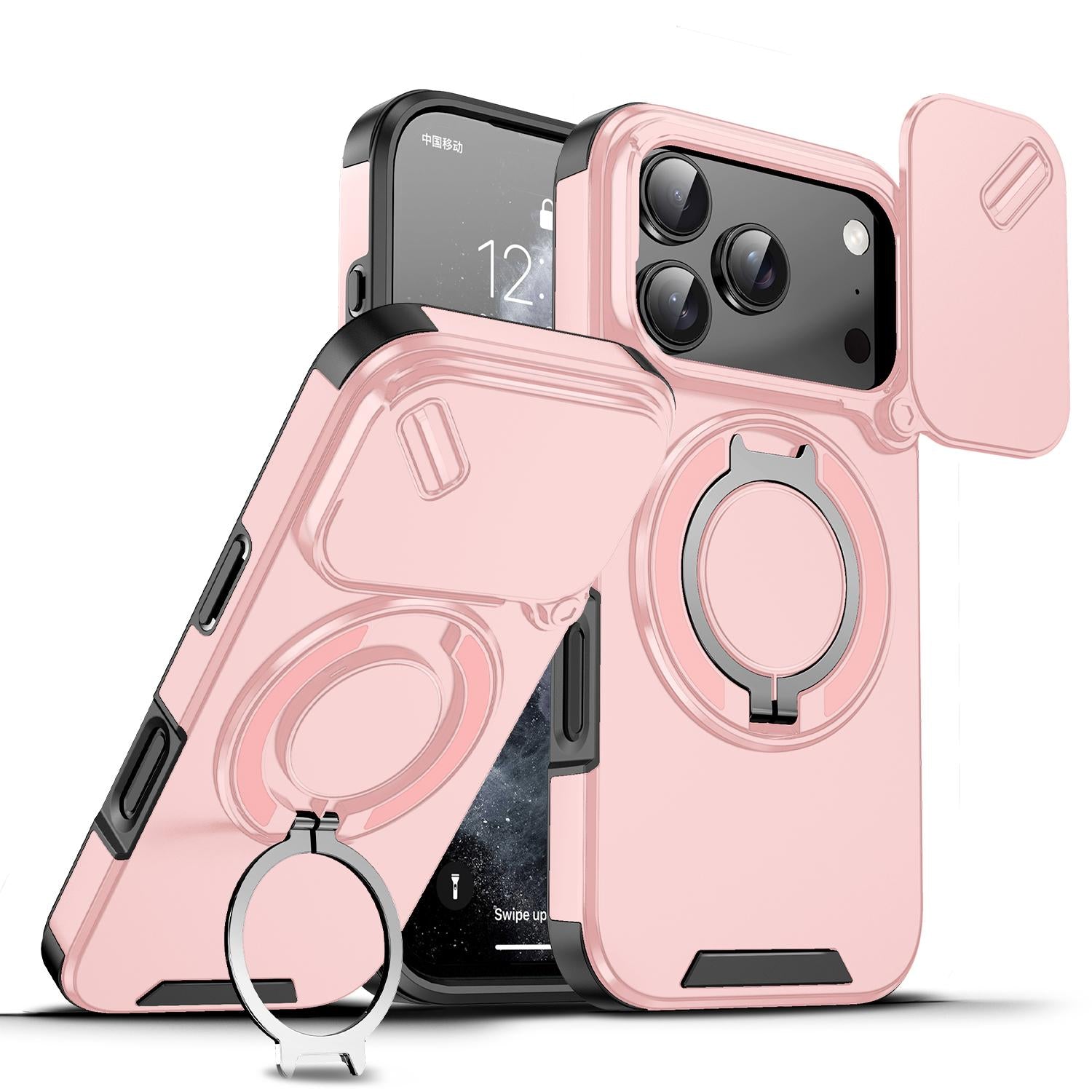 Compatible with iPhone 18 Pro Sliding Camshield Ring Holder Phone Case - Pink