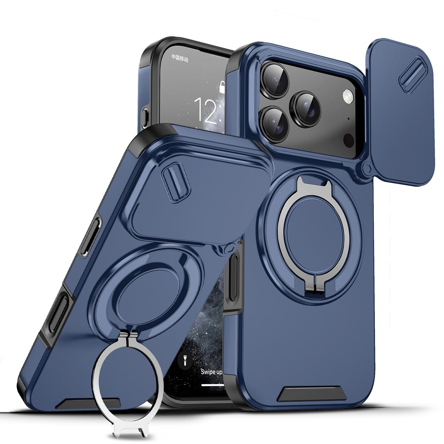 Compatible with iPhone 18 Pro Sliding Camshield Ring Holder Phone Case - Blue