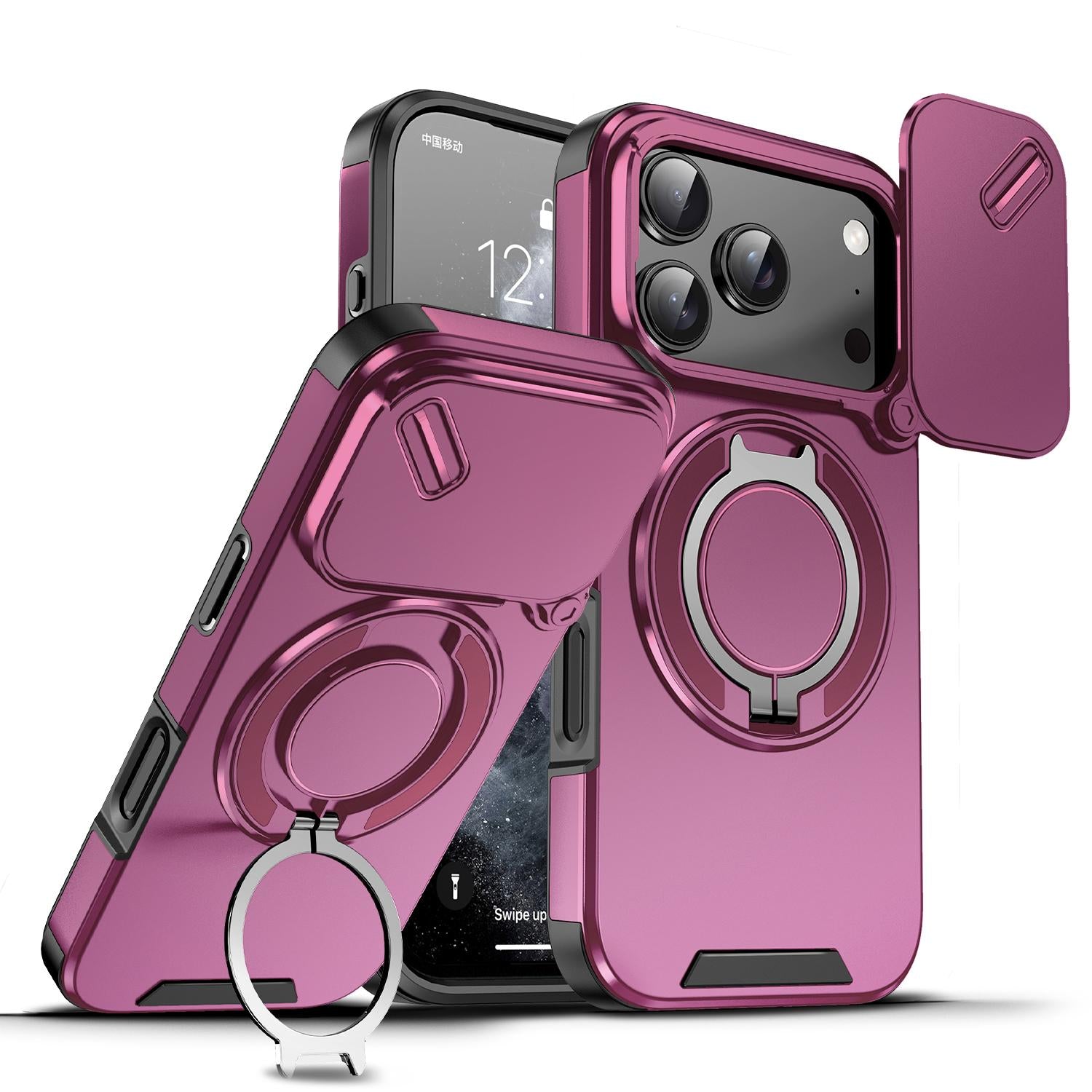 Compatible with iPhone 18 Pro Sliding Camshield Ring Holder Phone Case - Cherry Red