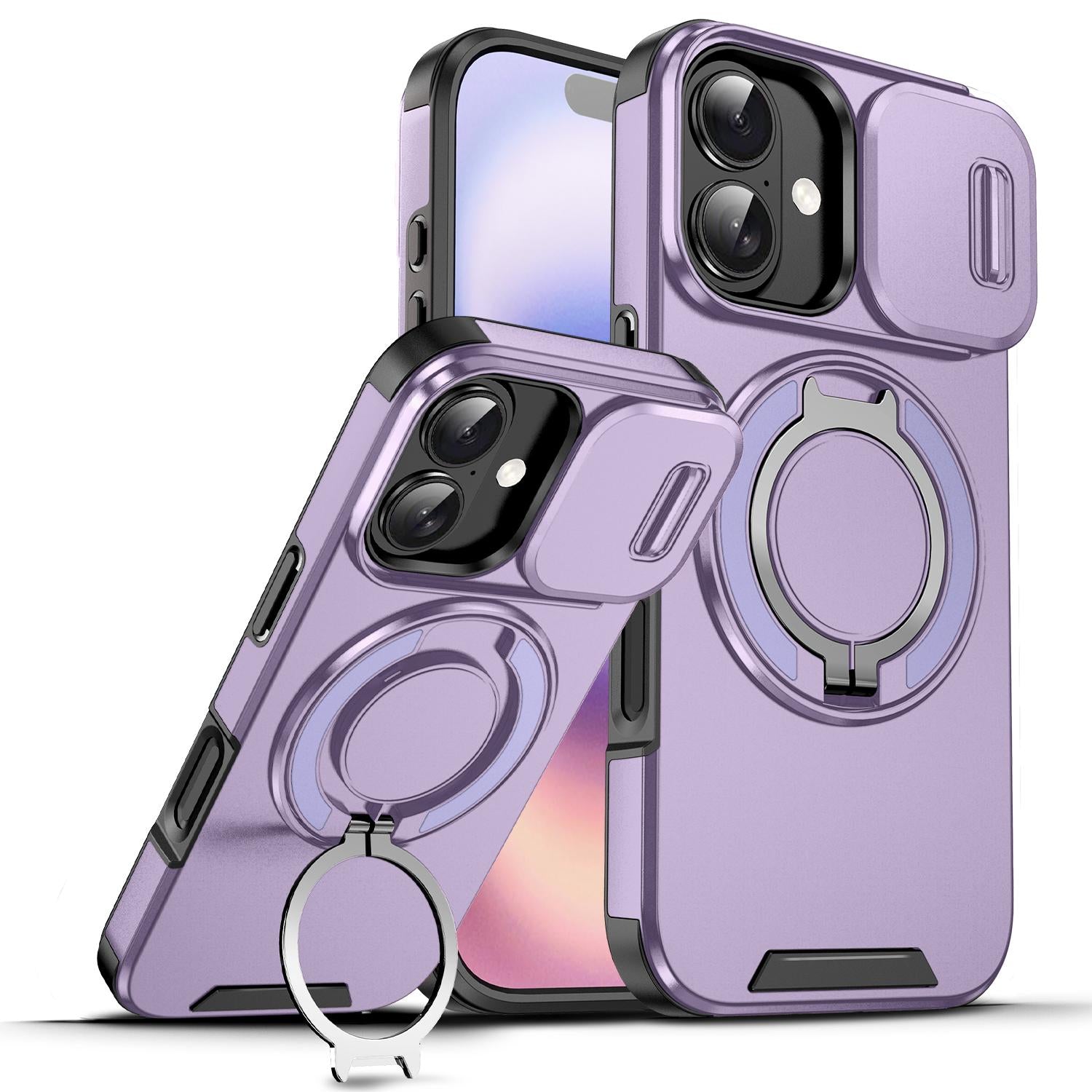 Compatible with iPhone 18 Sliding Camshield Ring Holder Phone Case - Purple