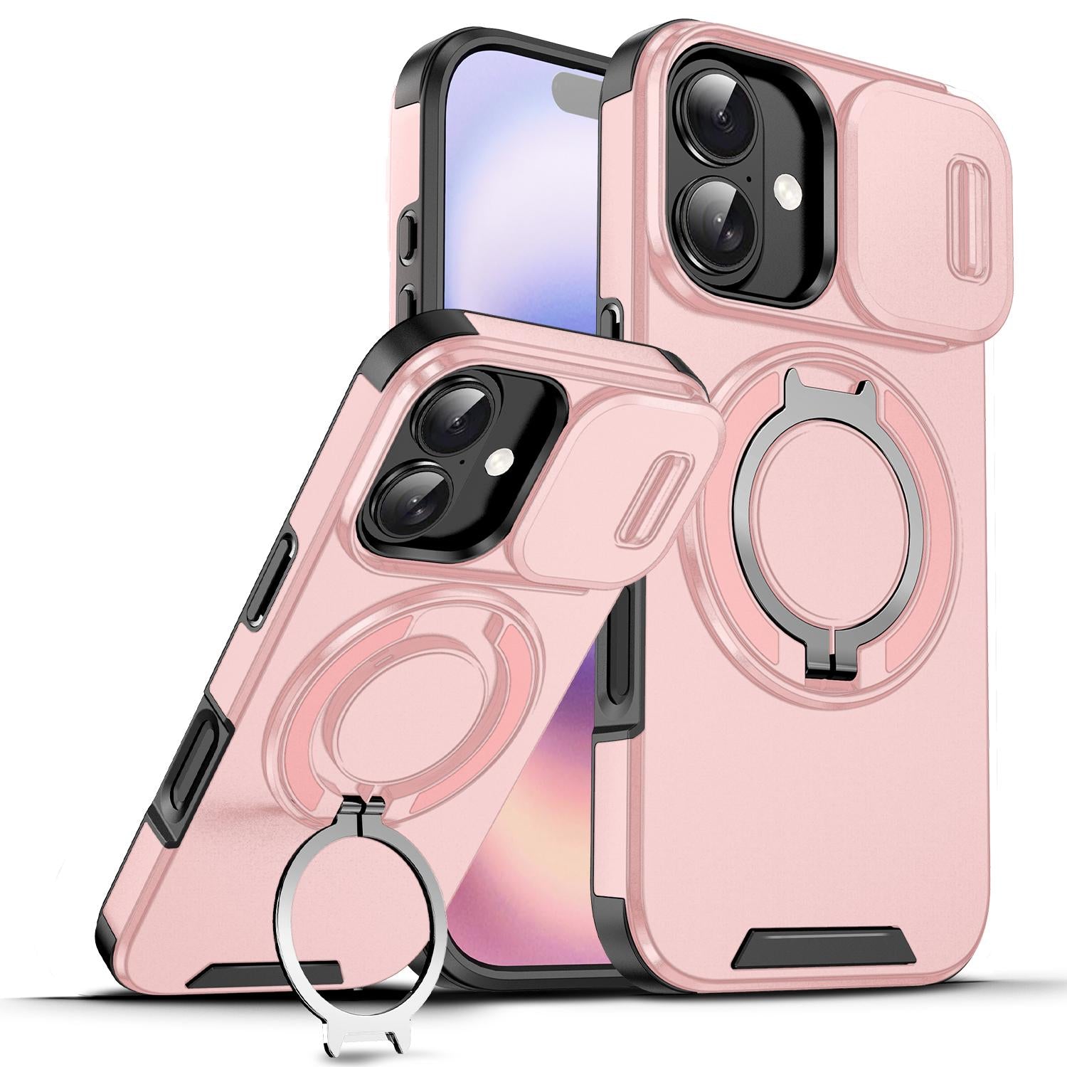 Compatible with iPhone 18 Sliding Camshield Ring Holder Phone Case - Pink