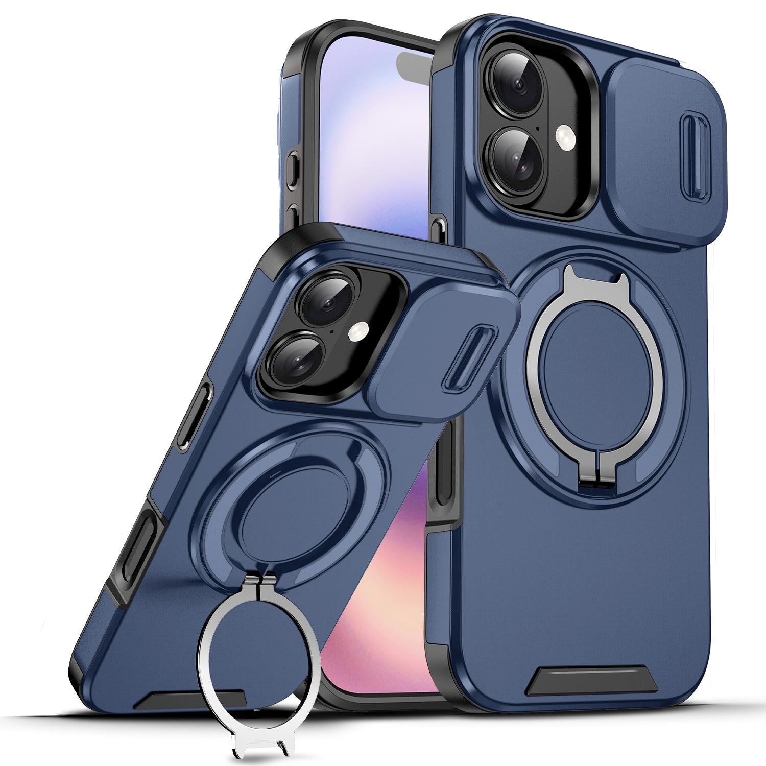 Compatible with iPhone 18 Sliding Camshield Ring Holder Phone Case - Blue