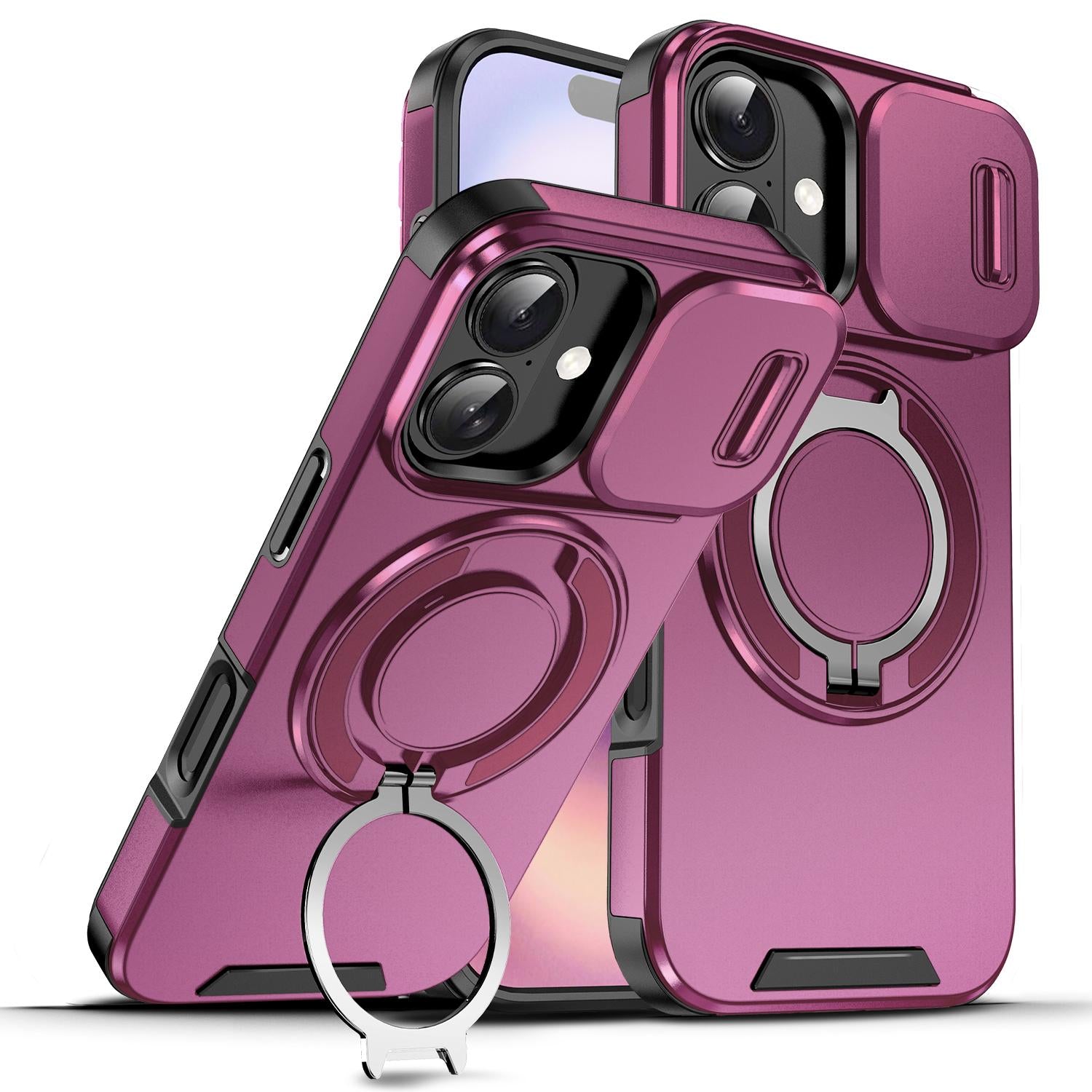 Compatible with iPhone 18 Sliding Camshield Ring Holder Phone Case - Cherry Red