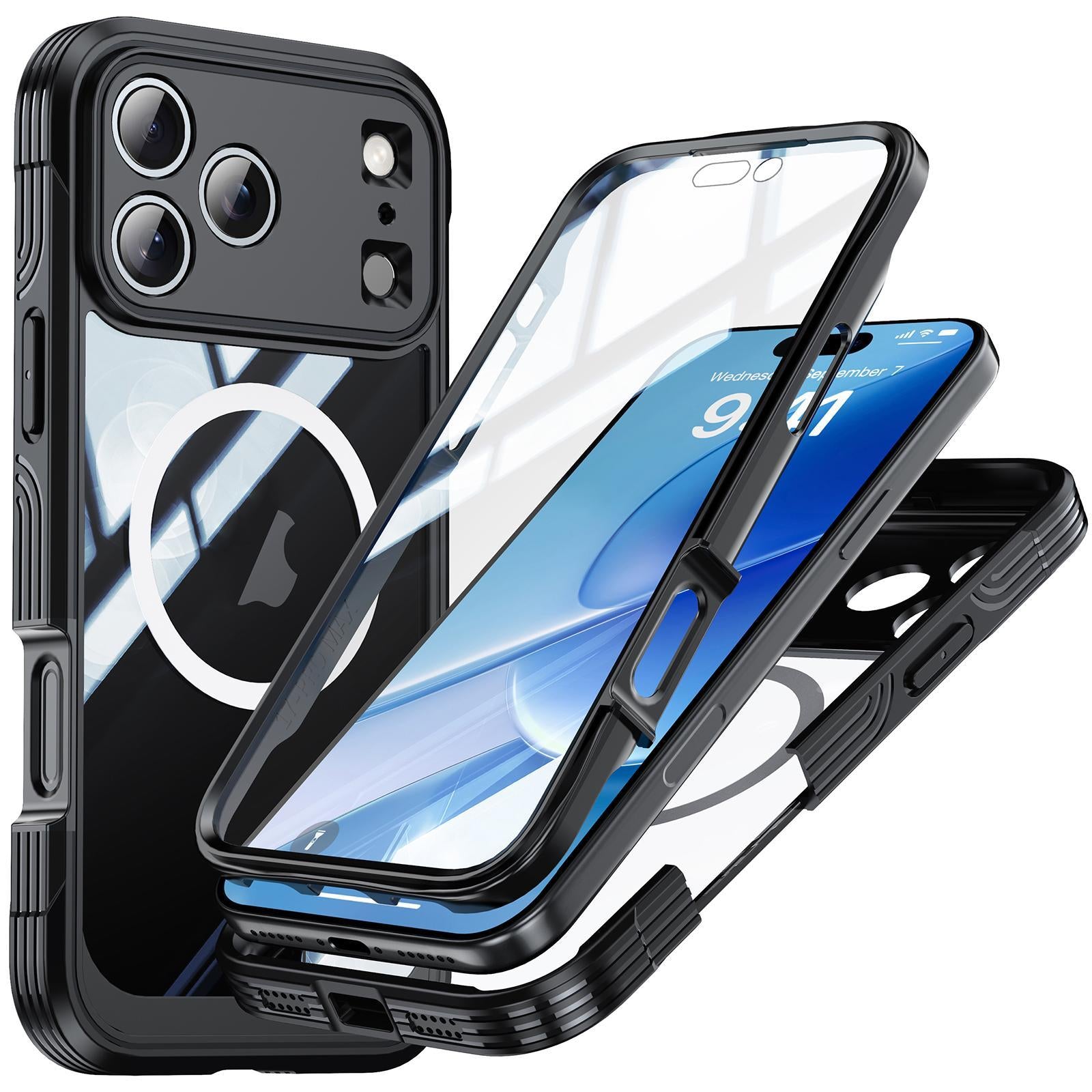 Compatible with iPhone 18 Pro RedPepper Tempered Glass MagSafe Phone Case - Black