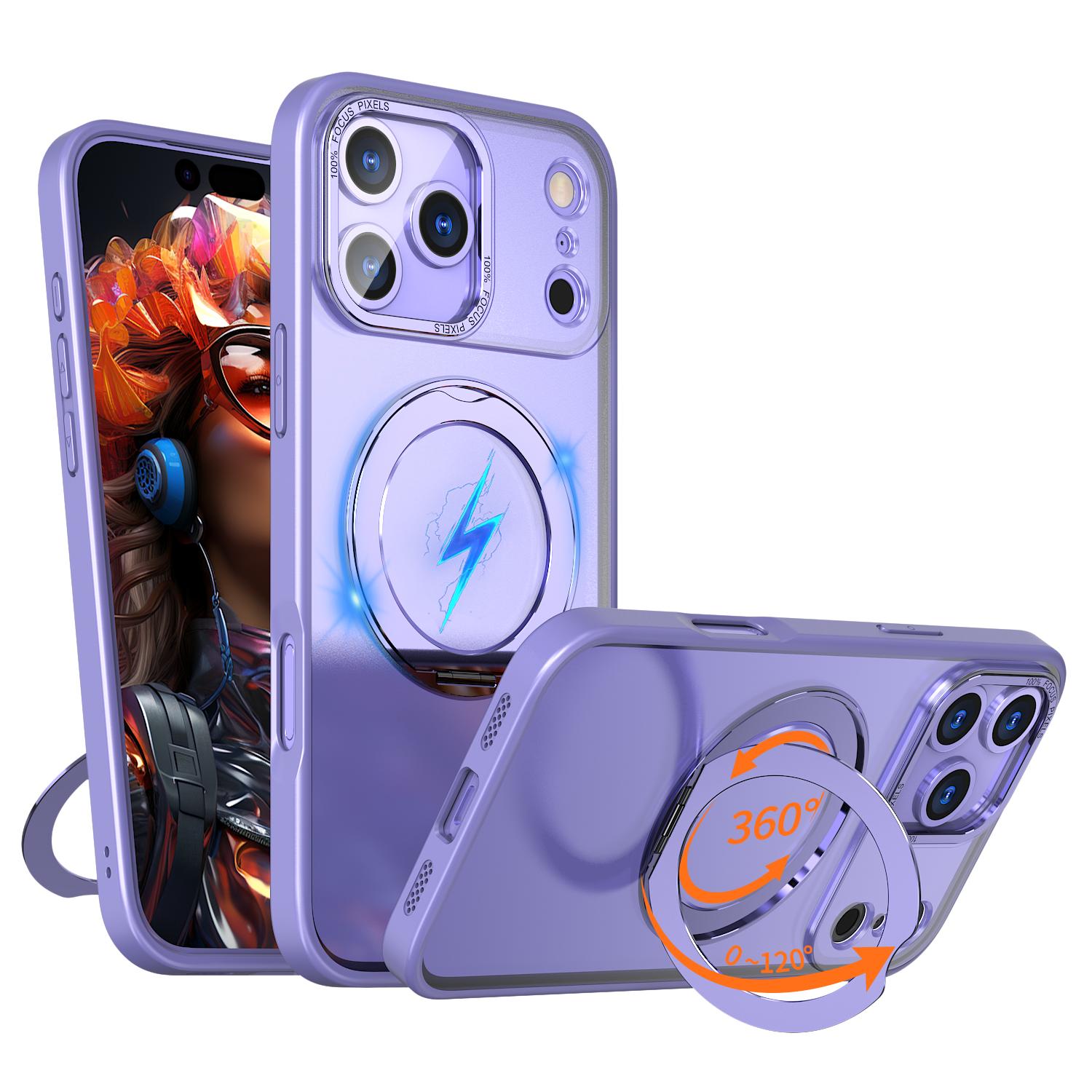 Compatible with iPhone 18 Pro kalebol MagSafe Metal Ring Holder Phone Case - Light Purple