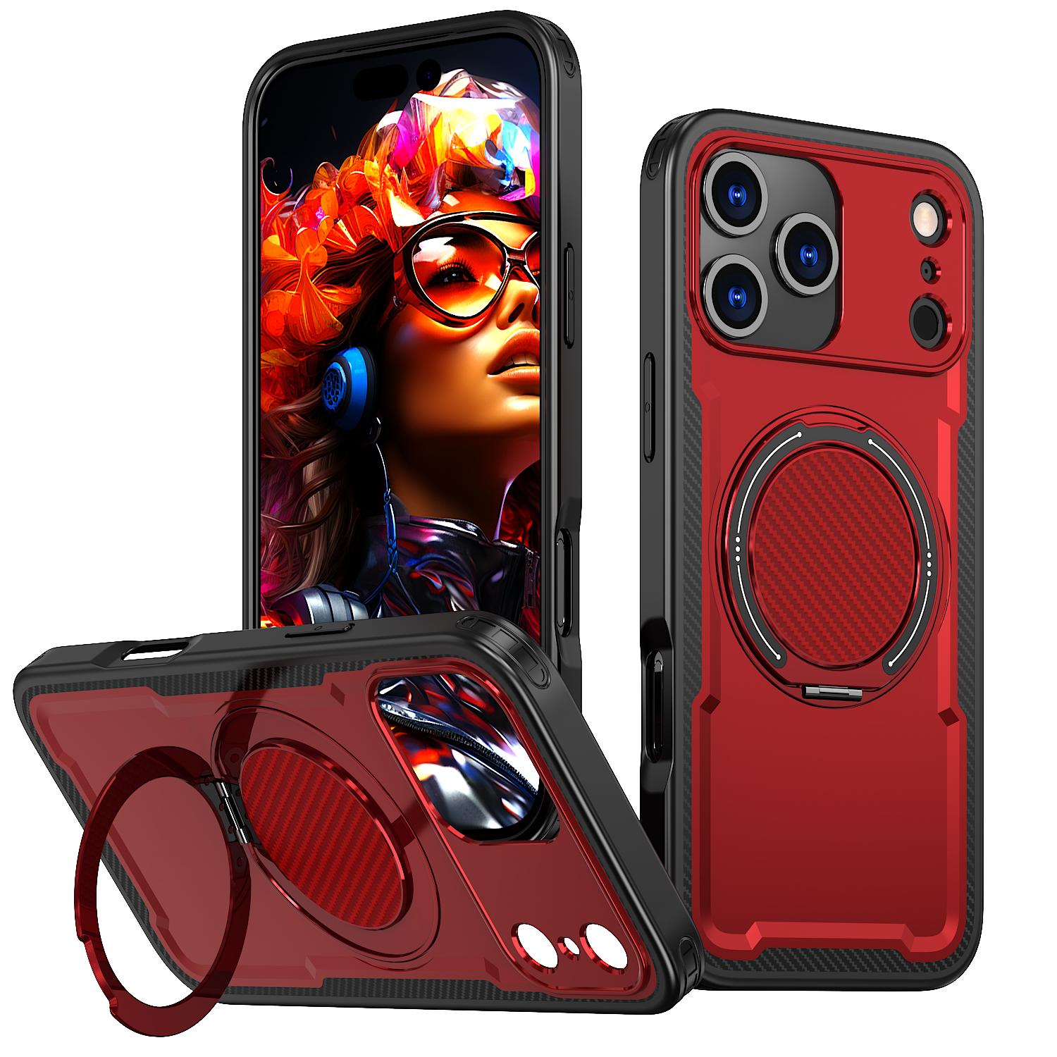 Compatible with iPhone 18 Pro kalebol Metal 360 Degree Rotation Holder MagSafe Phone Case - Red