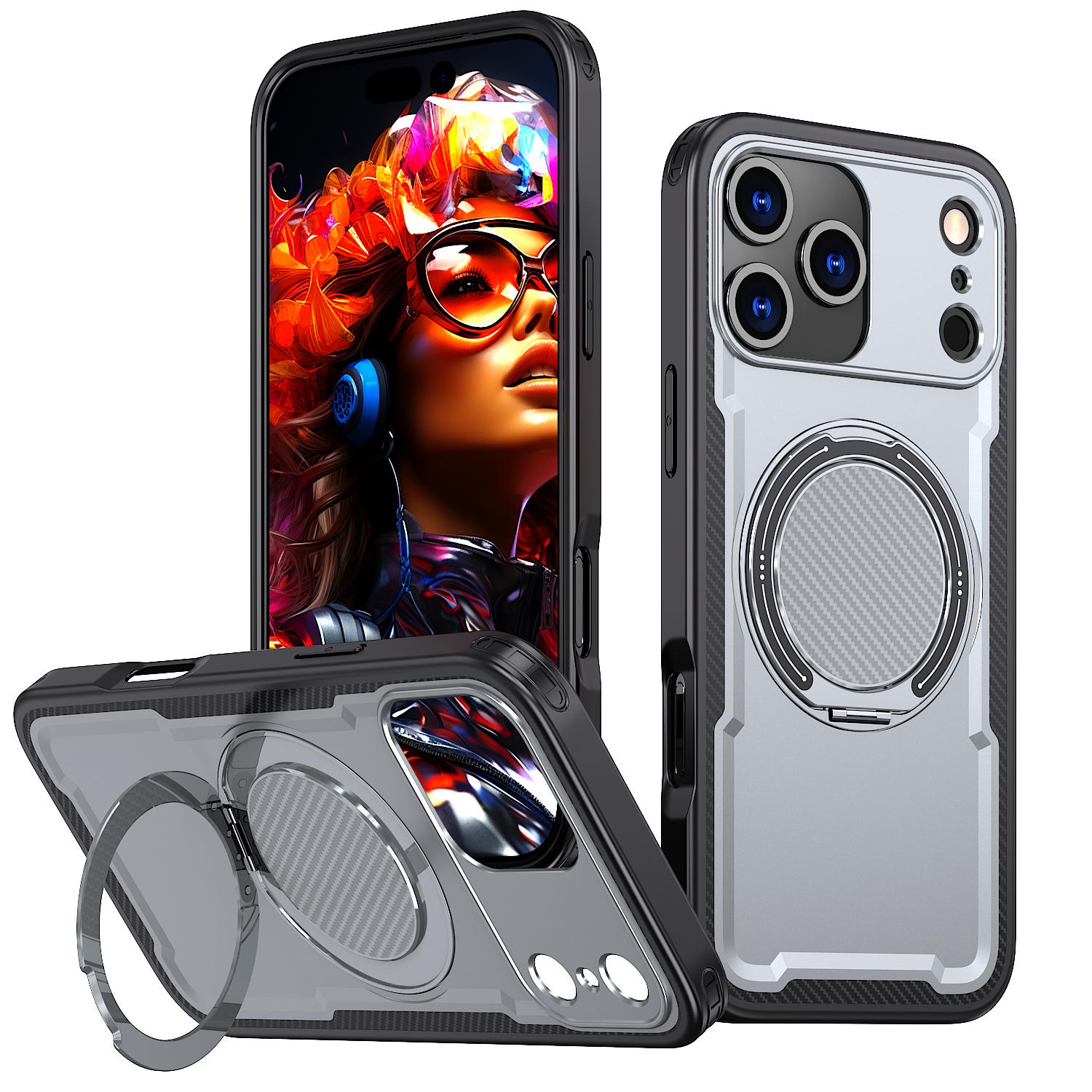 Compatible with iPhone 18 Pro kalebol Metal 360 Degree Rotation Holder MagSafe Phone Case - Grey