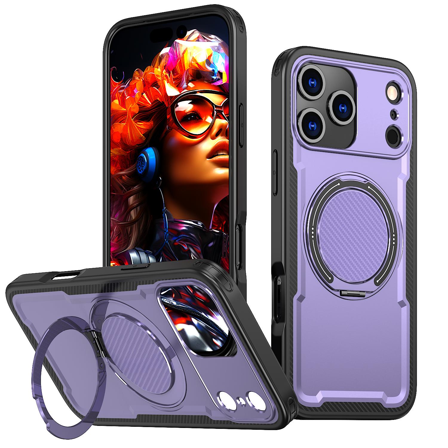 Compatible with iPhone 18 Pro kalebol Metal 360 Degree Rotation Holder MagSafe Phone Case - Purple