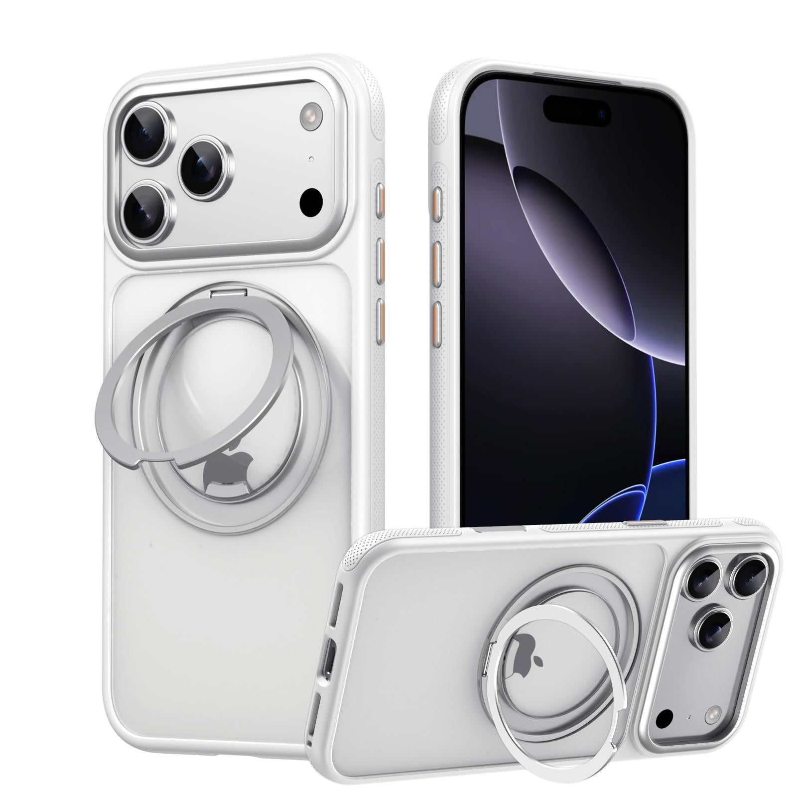 Compatible with iPhone 18 Pro Gear-Style Stress Relief 360 Rotation Holder MagSafe Phone Case - White