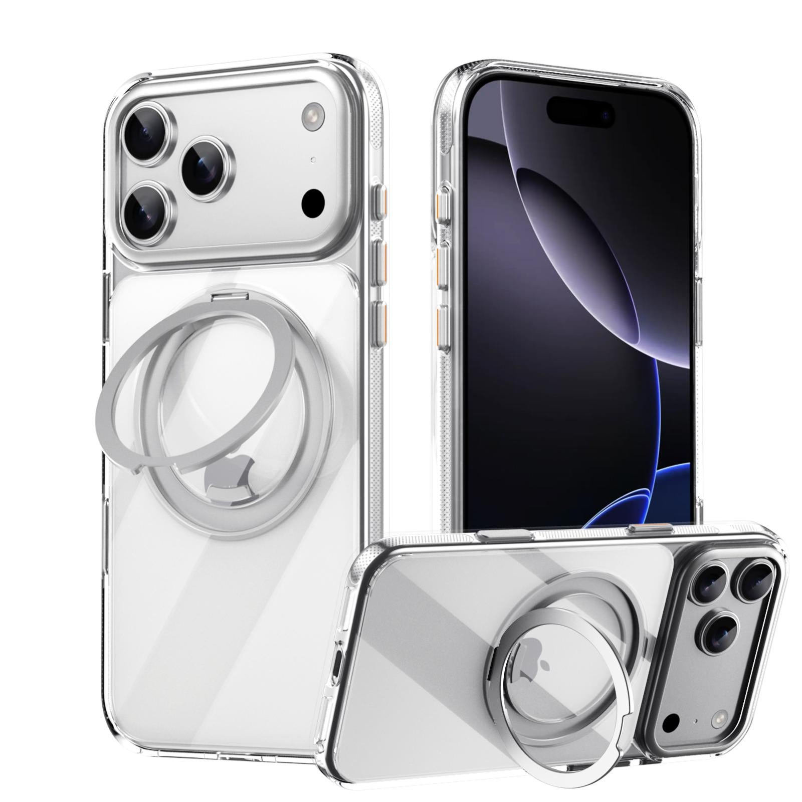 Compatible with iPhone 18 Pro Gear-Style Stress Relief 360 Rotation Holder MagSafe Phone Case - Transparent