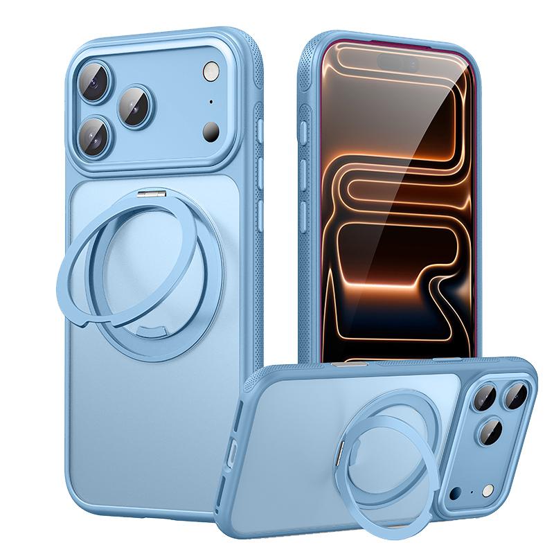 Compatible with iPhone 18 Pro Gear-Style Stress Relief 360 Rotation Holder MagSafe Phone Case - Light Blue