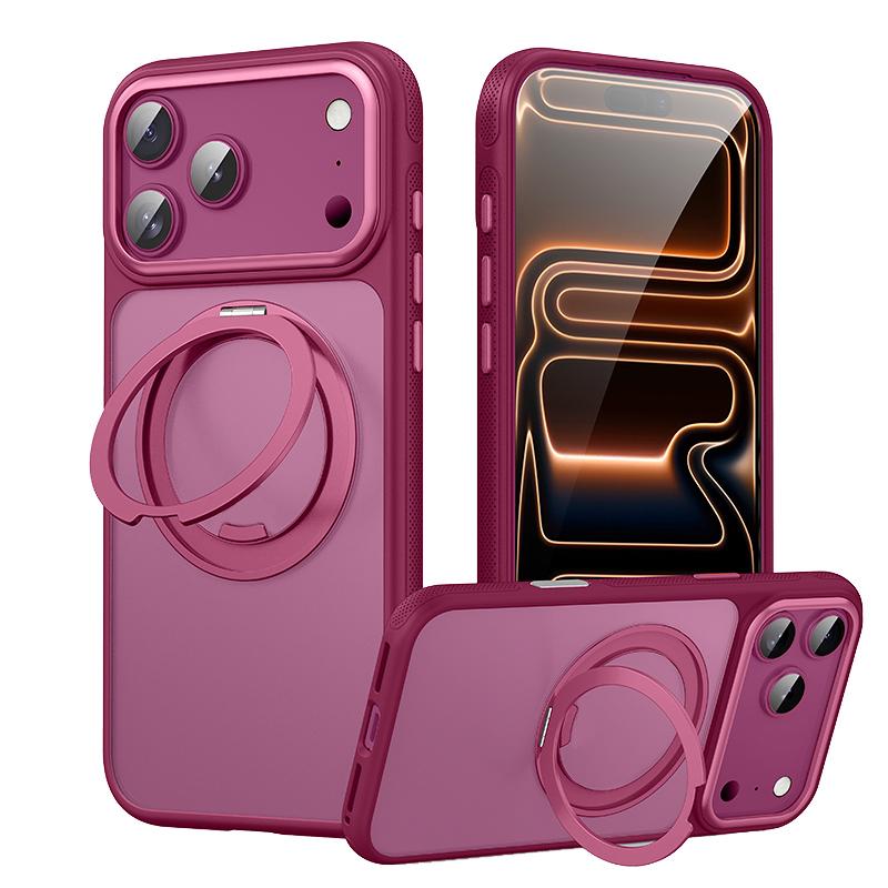 Compatible with iPhone 18 Pro Gear-Style Stress Relief 360 Rotation Holder MagSafe Phone Case - Dark Red