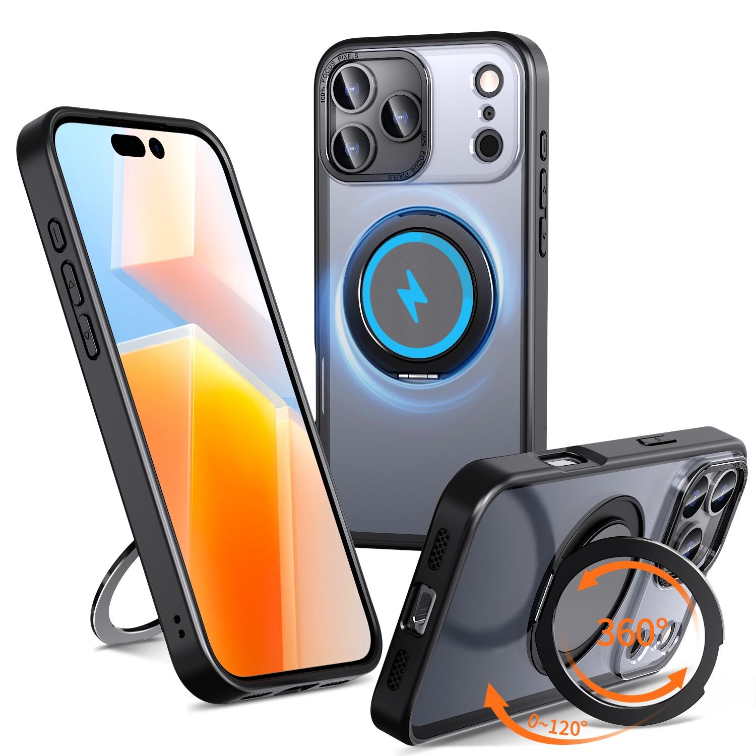 Compatible with iPhone 18 Pro Kalebol 360-degree Rotating MagSafe Magnetic Holder Phone Case - Black