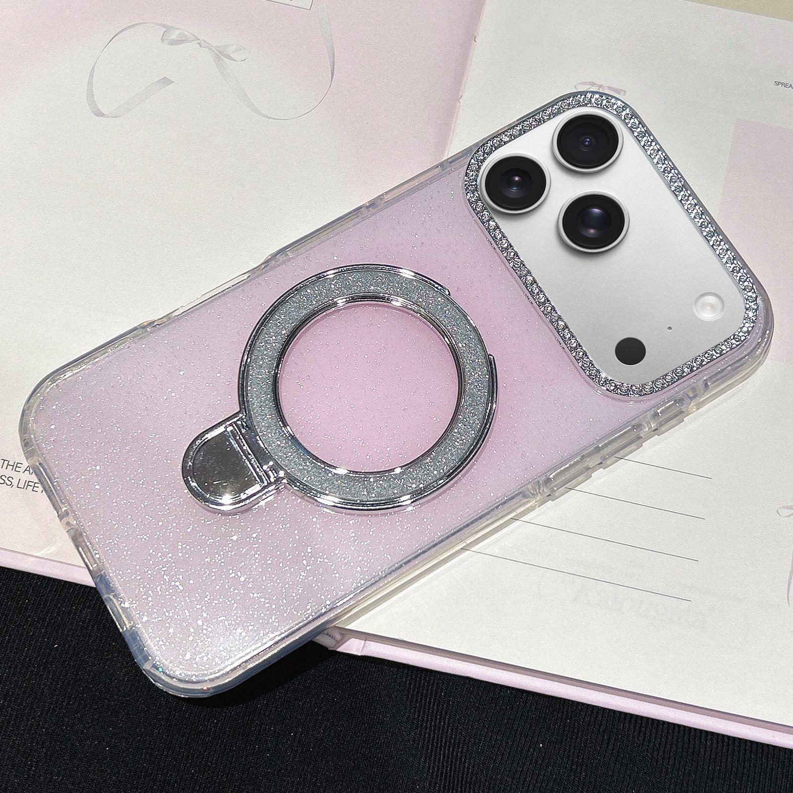 Compatible with iPhone 18 Pro & 17 Pro Gradient Glitter Diamonds MagSafe Phone Case - Light Pink