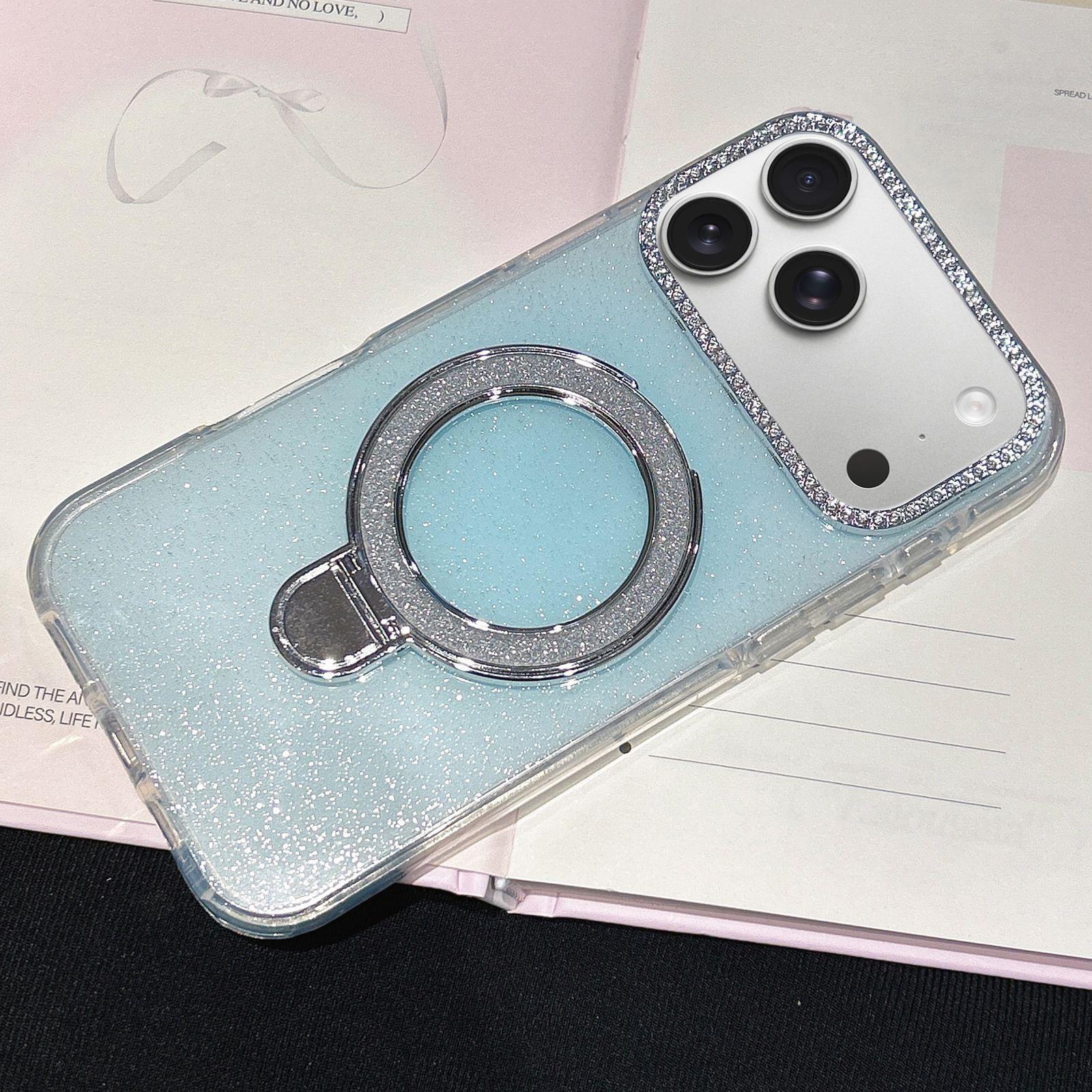 Compatible with iPhone 18 Pro & 17 Pro Gradient Glitter Diamonds MagSafe Phone Case - Light Blue